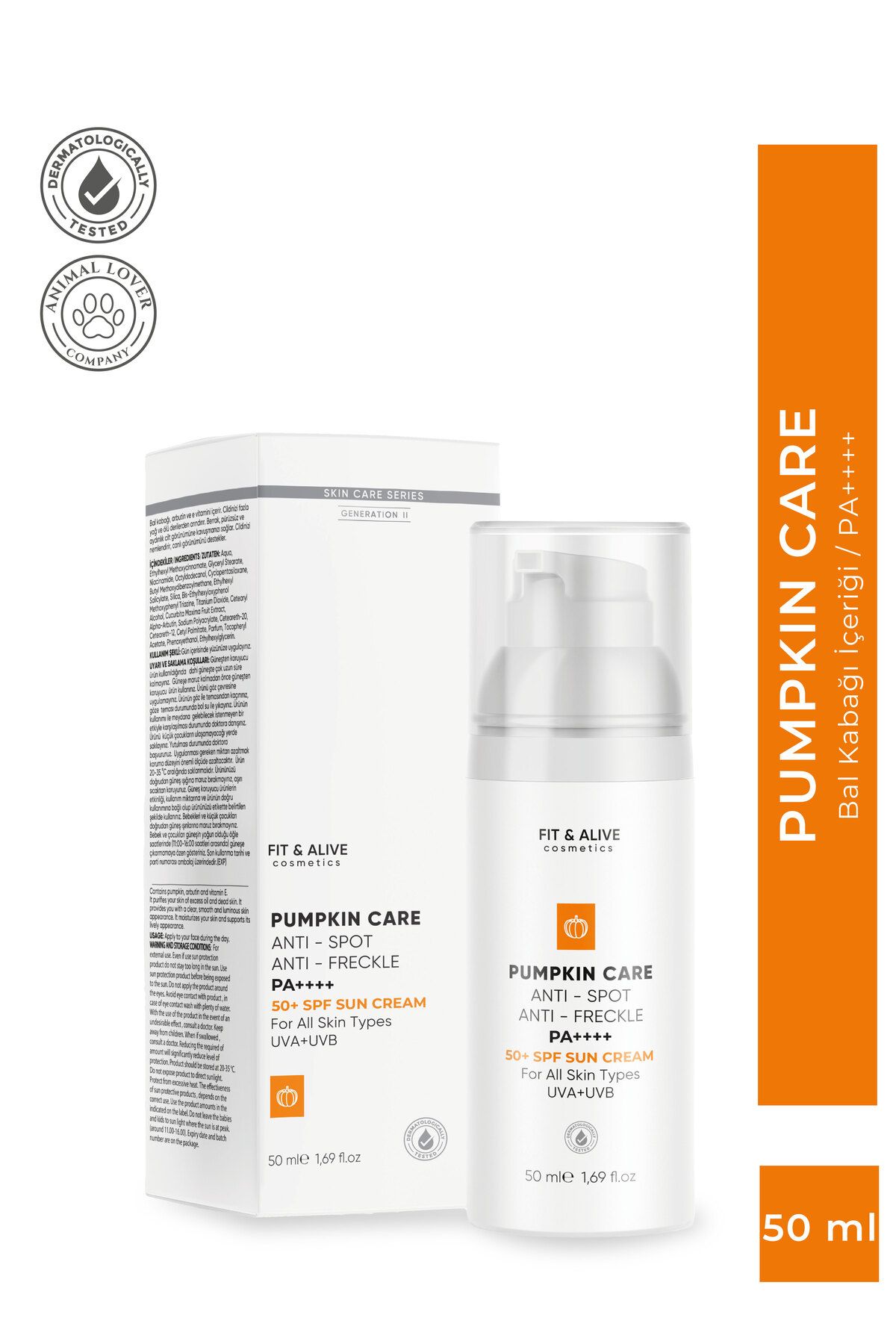 Fit & Alive Fitalive Lekeli Ciltlere Özel Aydınlatıcı Pumpkin Güneş Kremi Spf 50 (ANTİ SPOT & ANTİ FRECKLES)