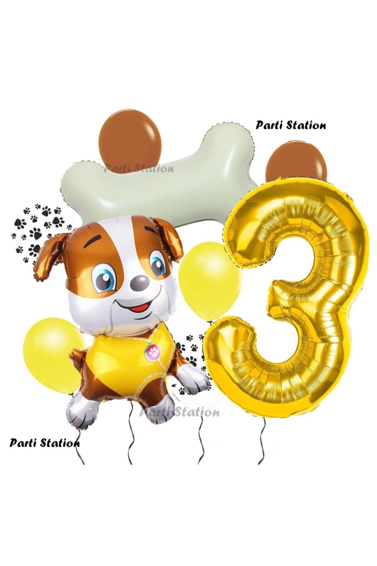 Parti Station Paw Patrol İş Araçları İnşaat İşçisi Köpek Rubble 3 Yaş Balon Set Pav Petrol Konsept Doğum Günü Set