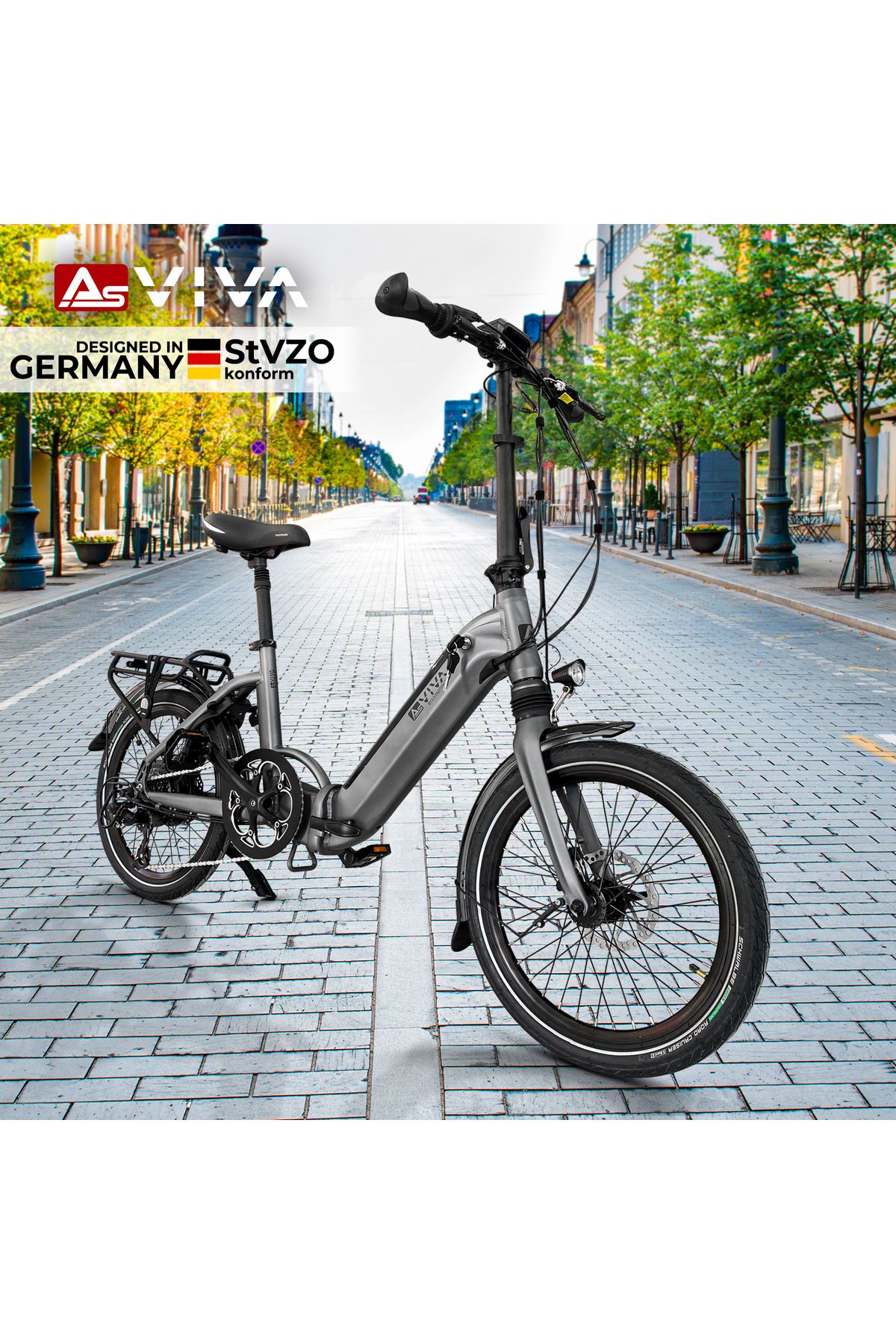 AsVIVA Katlanabilir Elektrikli Bisiklet B13 | Pedelec Gri | Güçlü 36v 14.0ah 45nm | Aspılsan Batarya | 20"