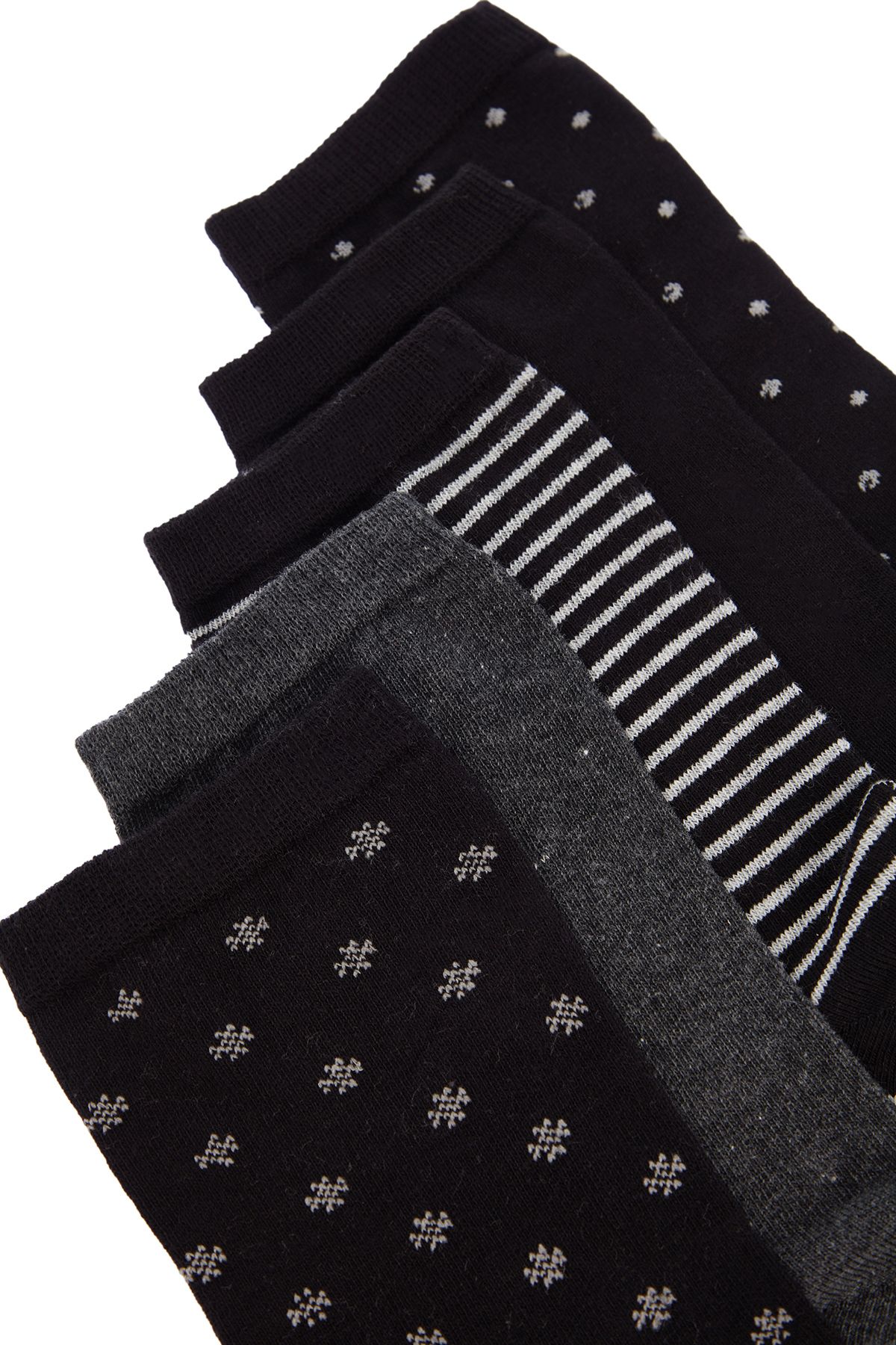 TRENDYOL MAN Siyah Pamuklu 5'li Paket Düz-Puantiyeli-Çizgili Mix Desen Soket Çorap TMNAW24CO00000