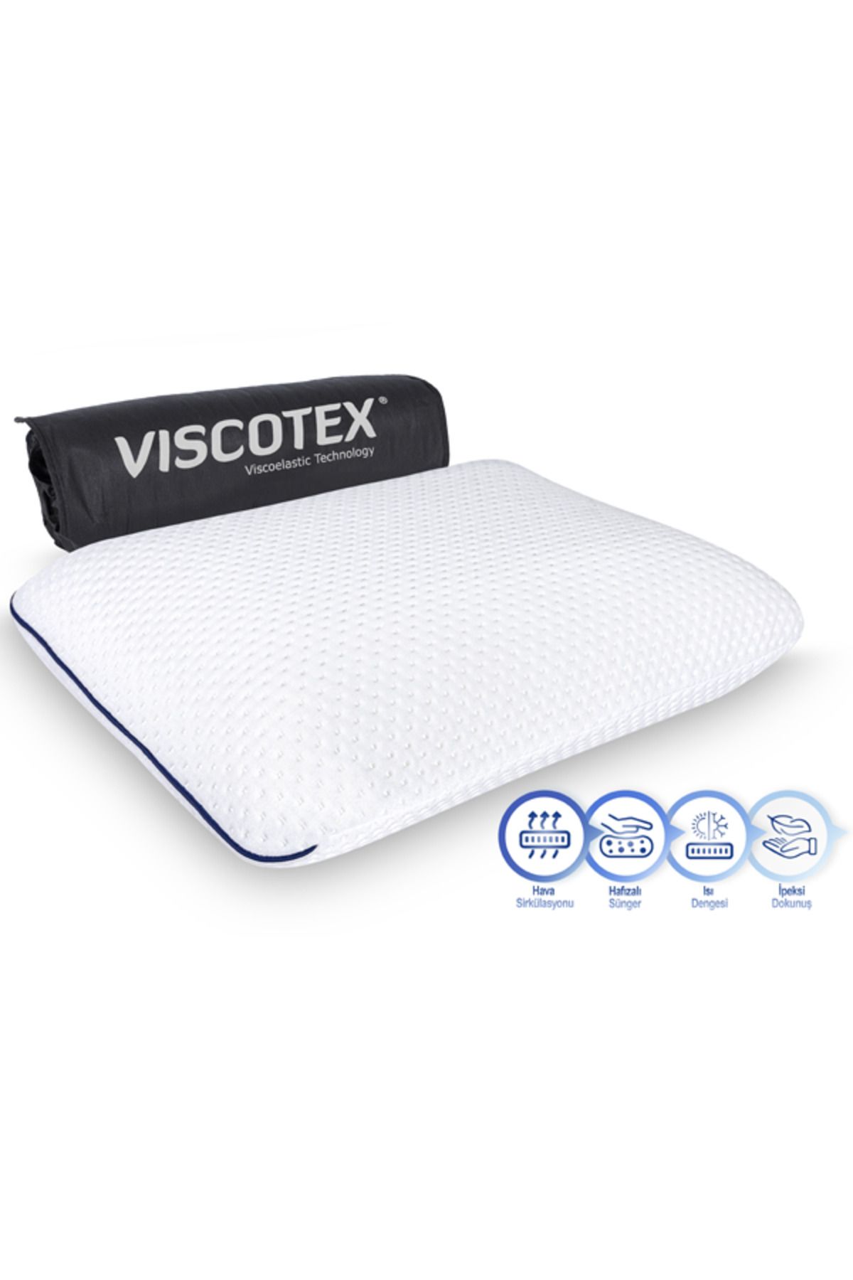 VİSCOTEX Visco Hava Kanallı Klasik Yastık (High), 60x40x16cm. Beyaz-Lacivert