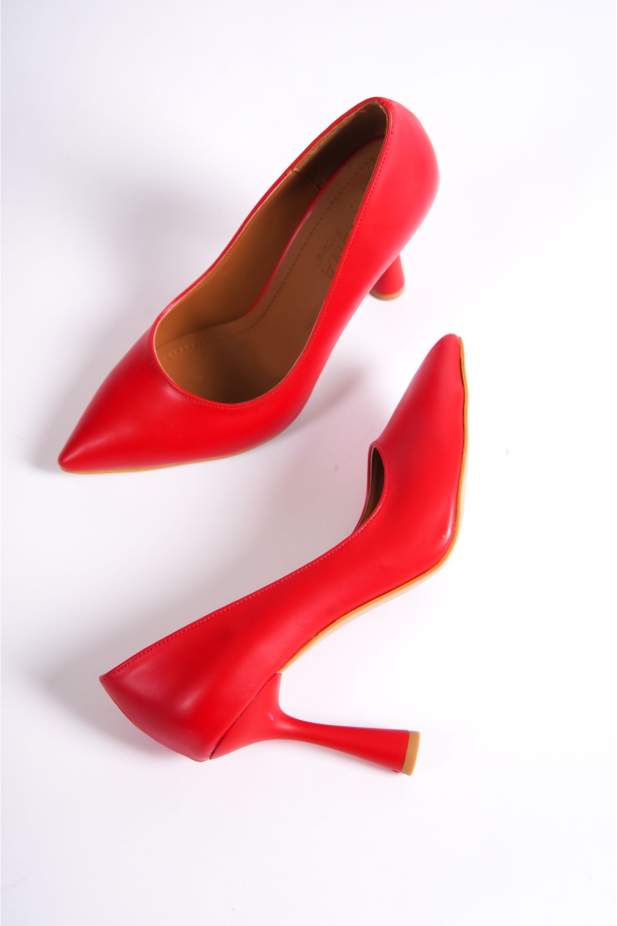 LUNA FLOWER Kadın Stiletto Sivri Burun Topuklu Ayakkabı kırmızı cilt