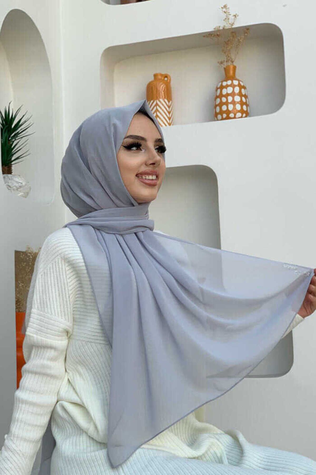 Bym Fashion Şifon Şal Gri