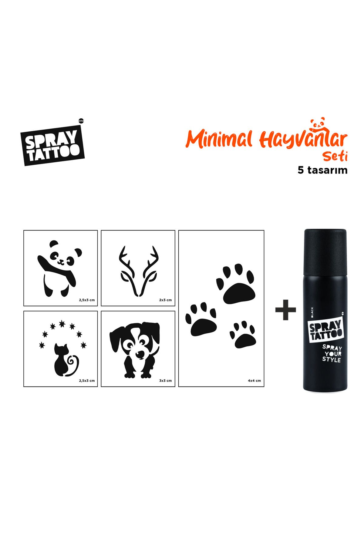 One Spray Tattoo Minimal Hayvanlar + Siyah
