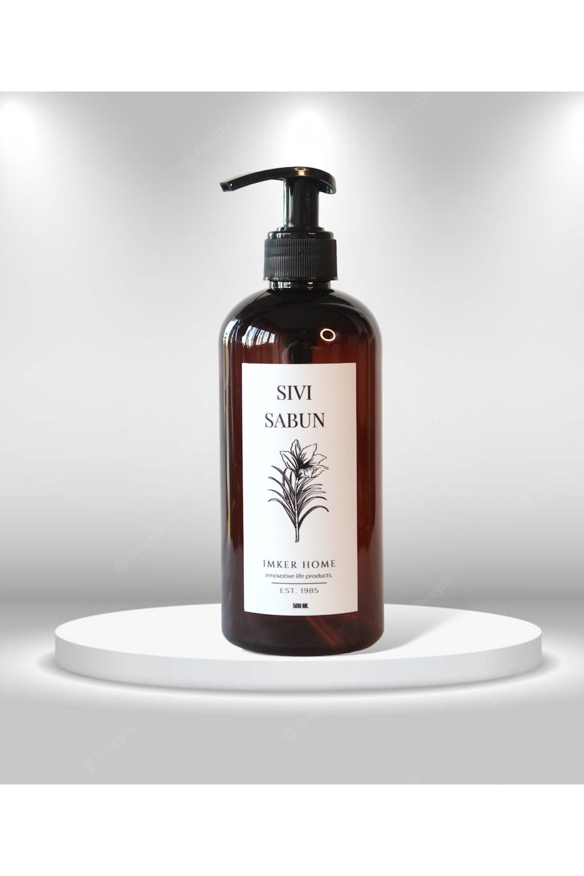 IMKER HOME Amber Kahverengi Pompalı Sıvı Sabunluk Şişesi 500Ml Banyo Mutfak Tezgah Düzenleyici Organizer Şişe