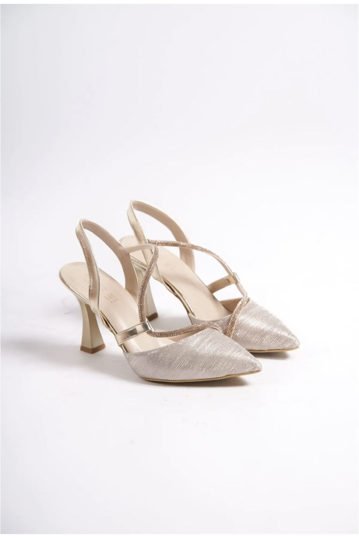 Anıl Ayakkabı Witty 155 Kadın Altın Simli Sargı Taş Detay Kadeh Topuk Klasik Ayakkabı