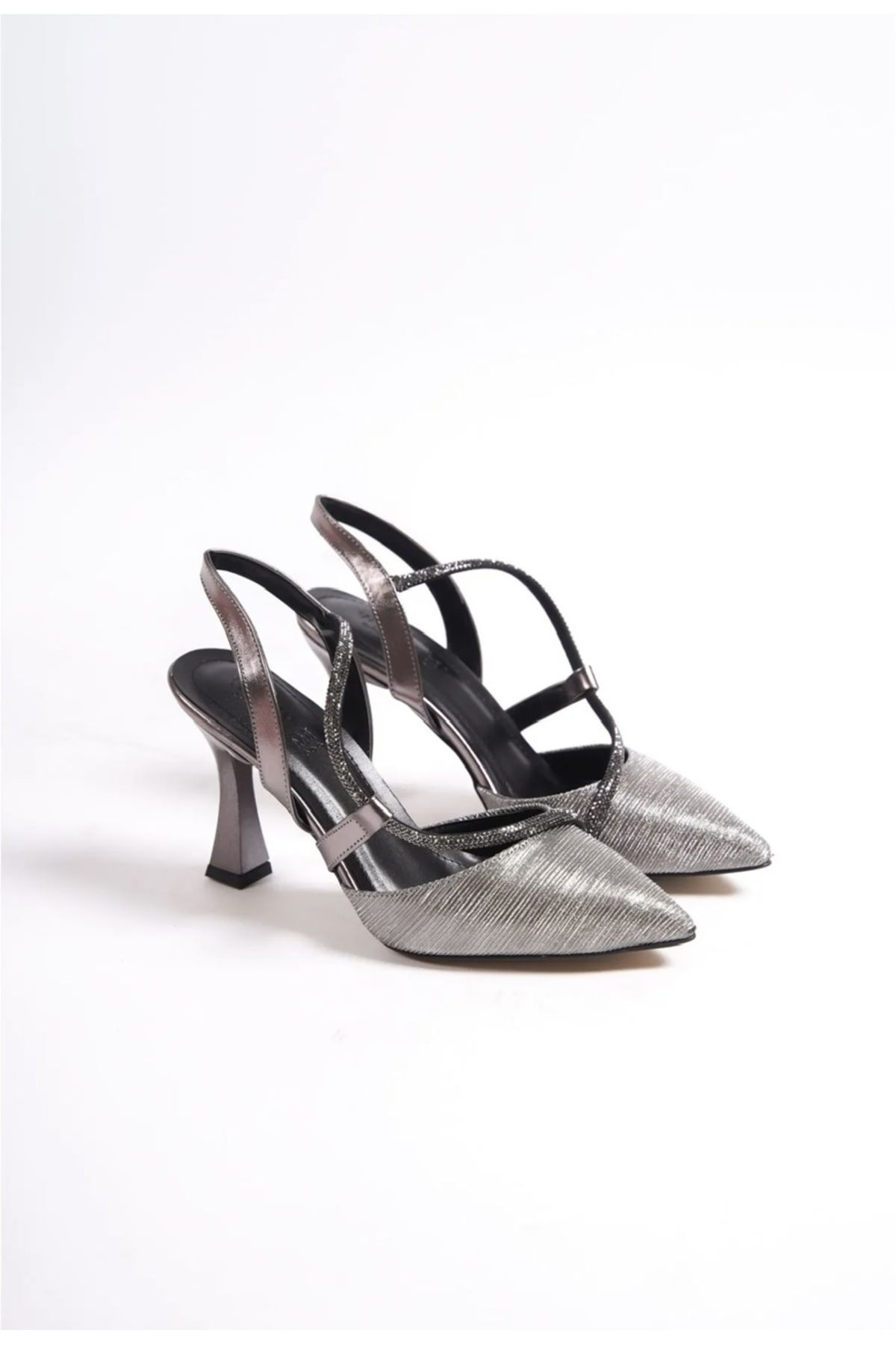 Anıl Ayakkabı Witty 155 Kadın Platin Simli Sargı Taş Detay Kadeh Topuk Klasik Ayakkabı