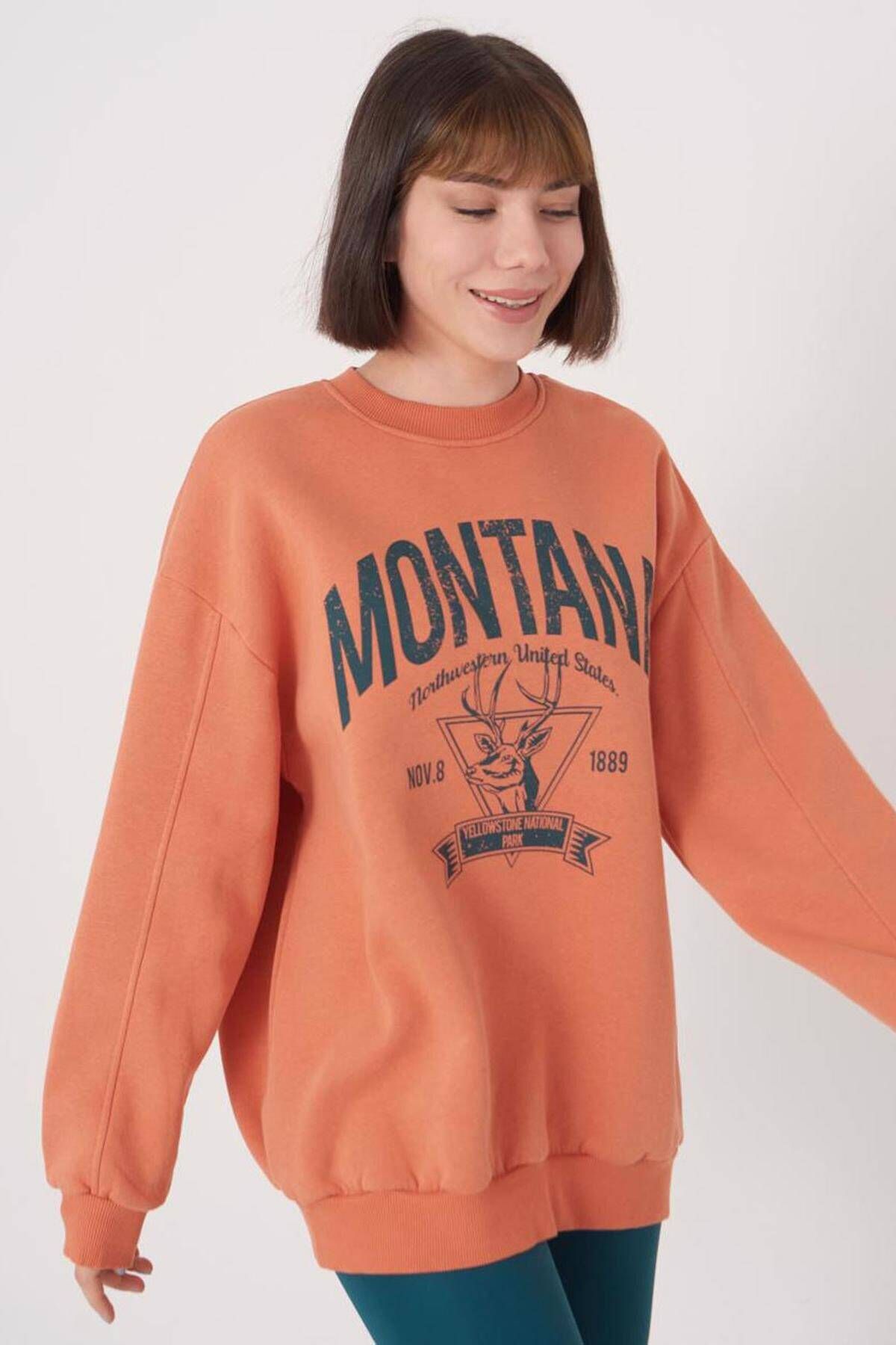 Addax Montana Baskılı Oversize Sweatshirt S1097