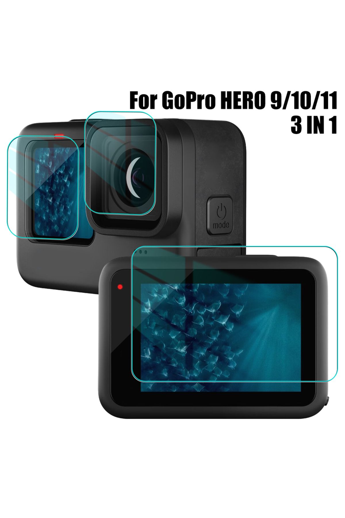 Mettzchrom GoPro Hero 11 10 9 için ultra ince cam ekran koruyucu ön arka LCD ekran Lens koruyucu