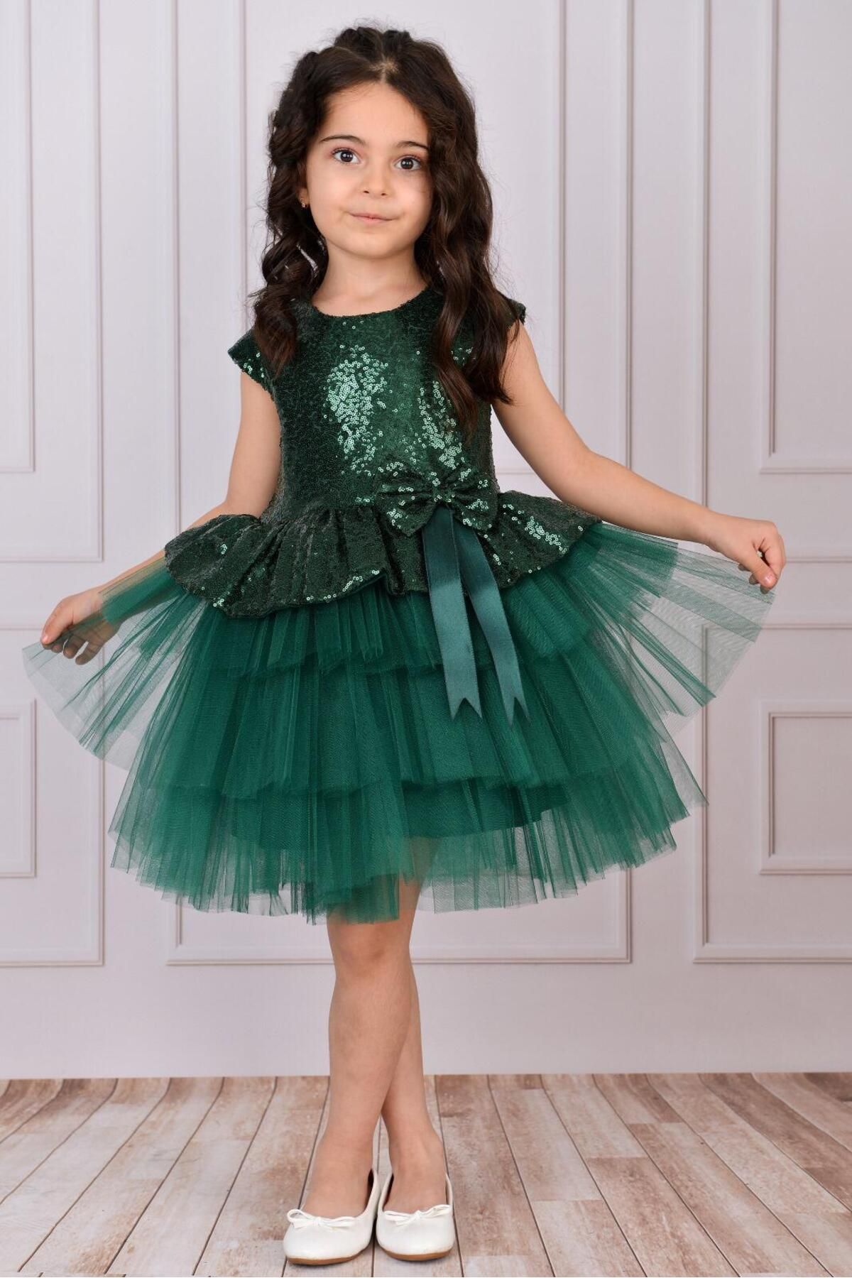 Mixie Kız Çocuk Yeşil Tüllü Abiye Elbise