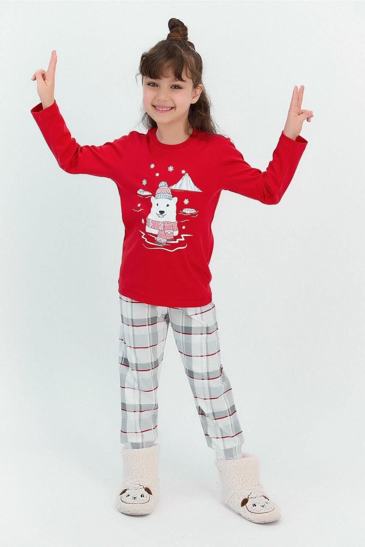 Rolypoly 2600 Ekoseli Kırmızı Kız Çocuk Pijama Takımı
