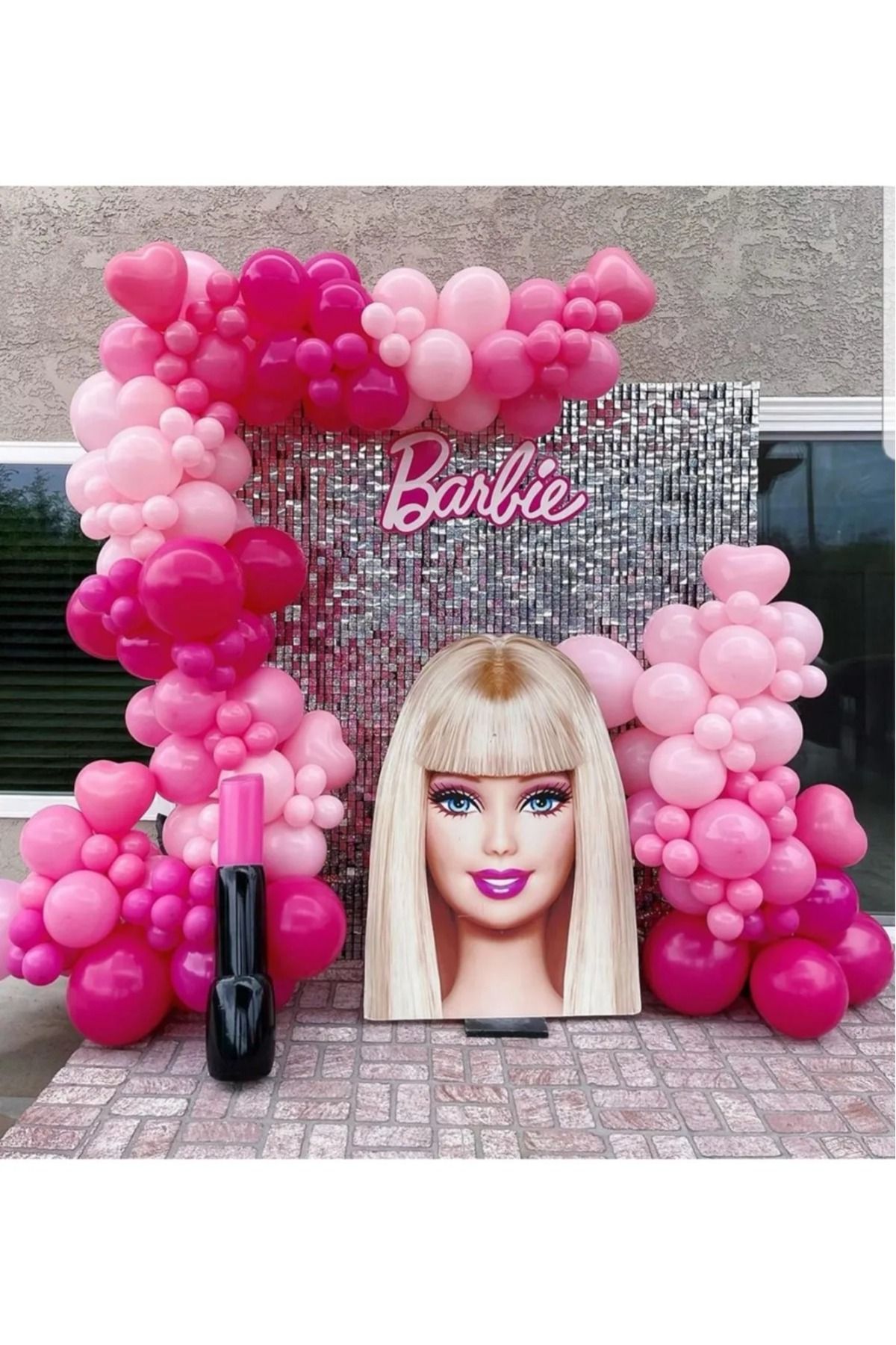 asöy Barbie Doğum Günü Balon Zinciri Seti Pastel Fuşya Pastel Şeker Pembe Makaron Pembe Balon