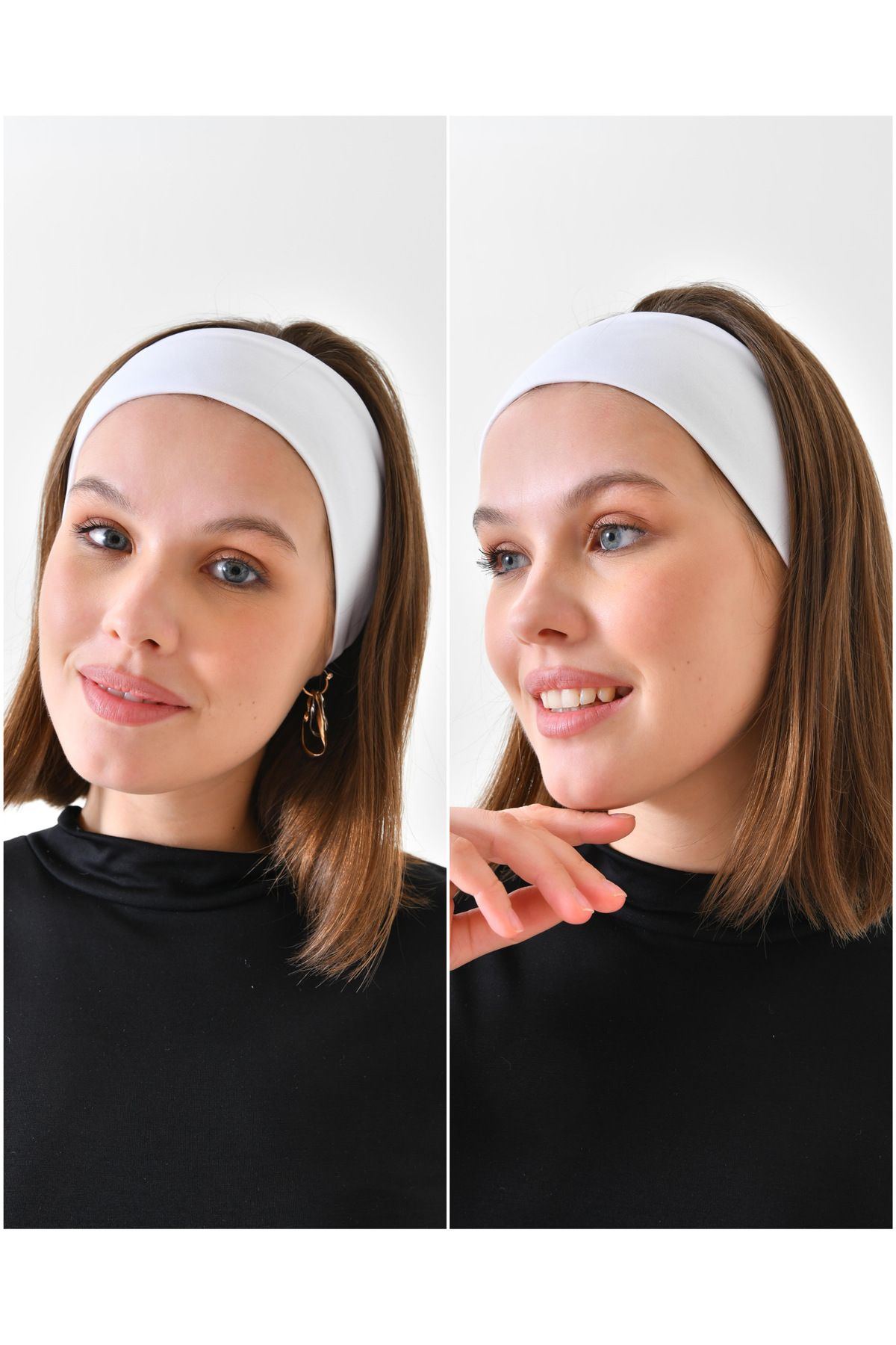 mirach 2 Adet Beyaz Saç Bandı Bandana Bone Geniş Enli Kulak Kapatıcı Kapatan Örme Kadın Bandana