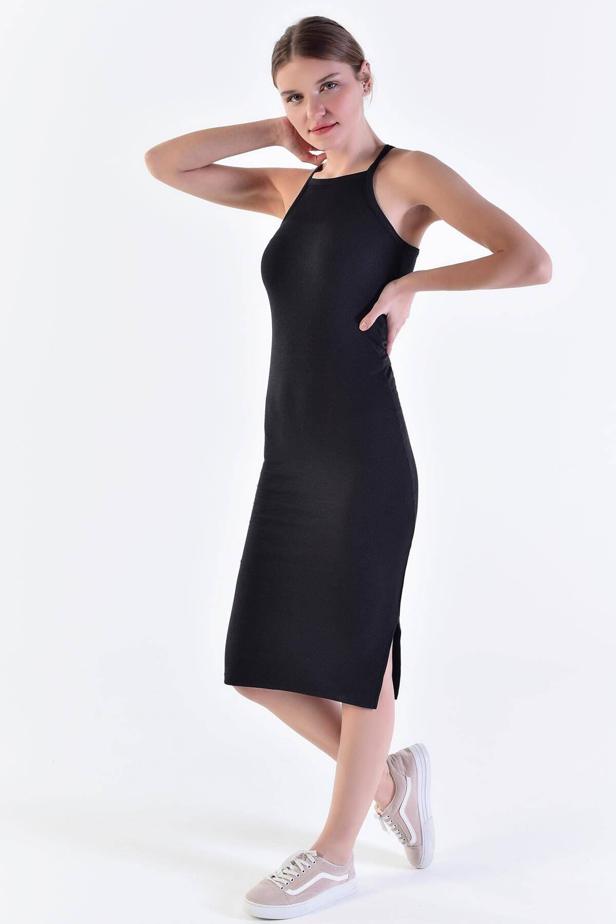 Addax Kadın Siyah İnce Askılı Elbise E0720 - B6 ADX-0000020263