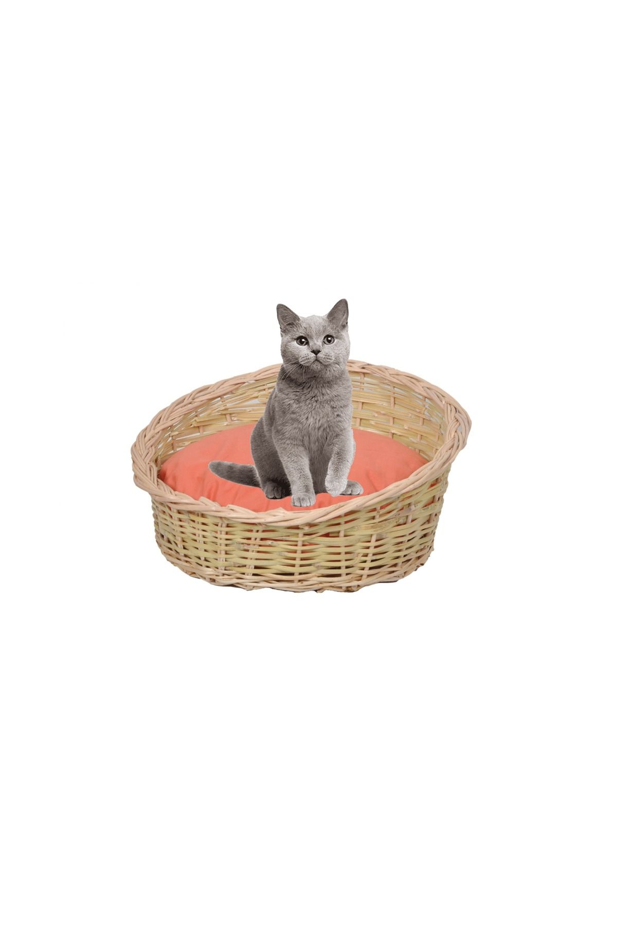 tunalar Hasır Kedi Köpek Yatağı Turuncu Minder Hediyeli Renkli El Yapımı Hasır 40 Cm