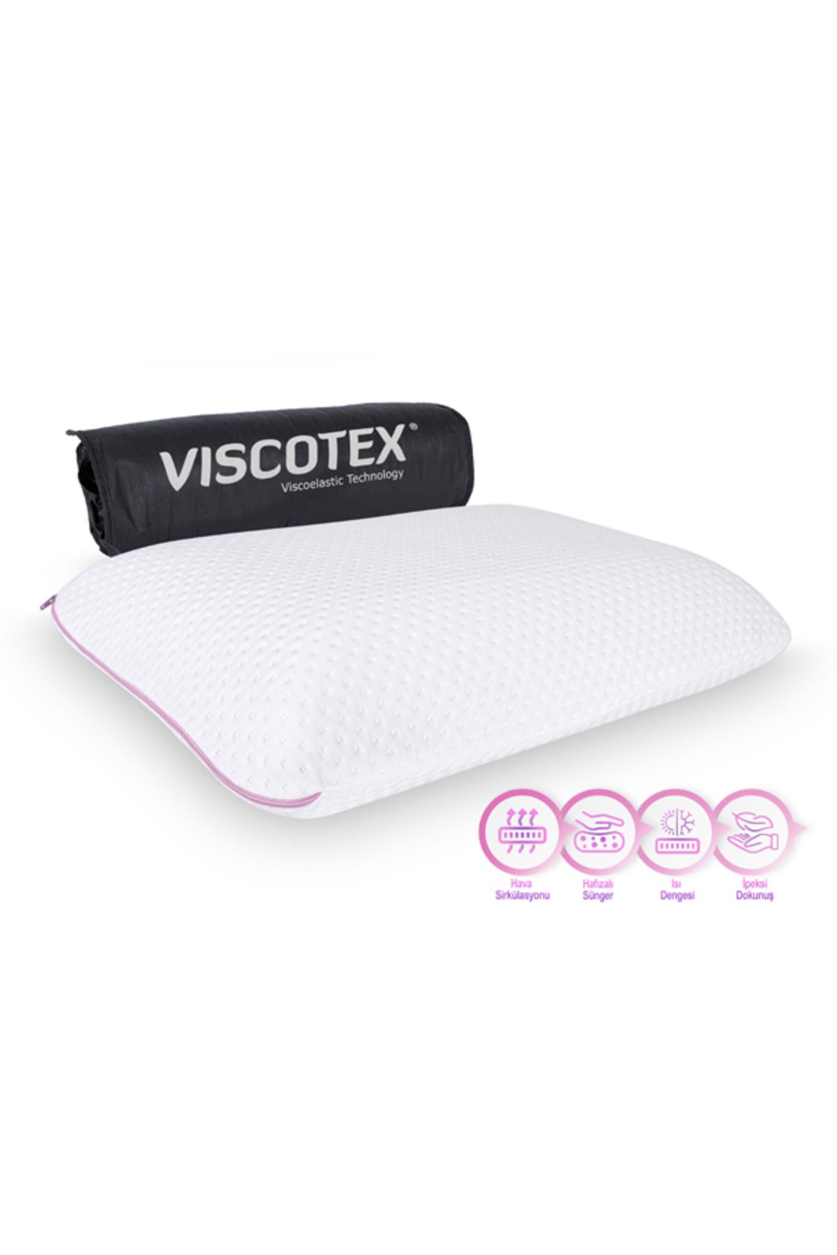 VİSCOTEX Visco Hava Kanallı Klasik Yastık, Medium, 60x40x14cm, Beyaz-Pembe