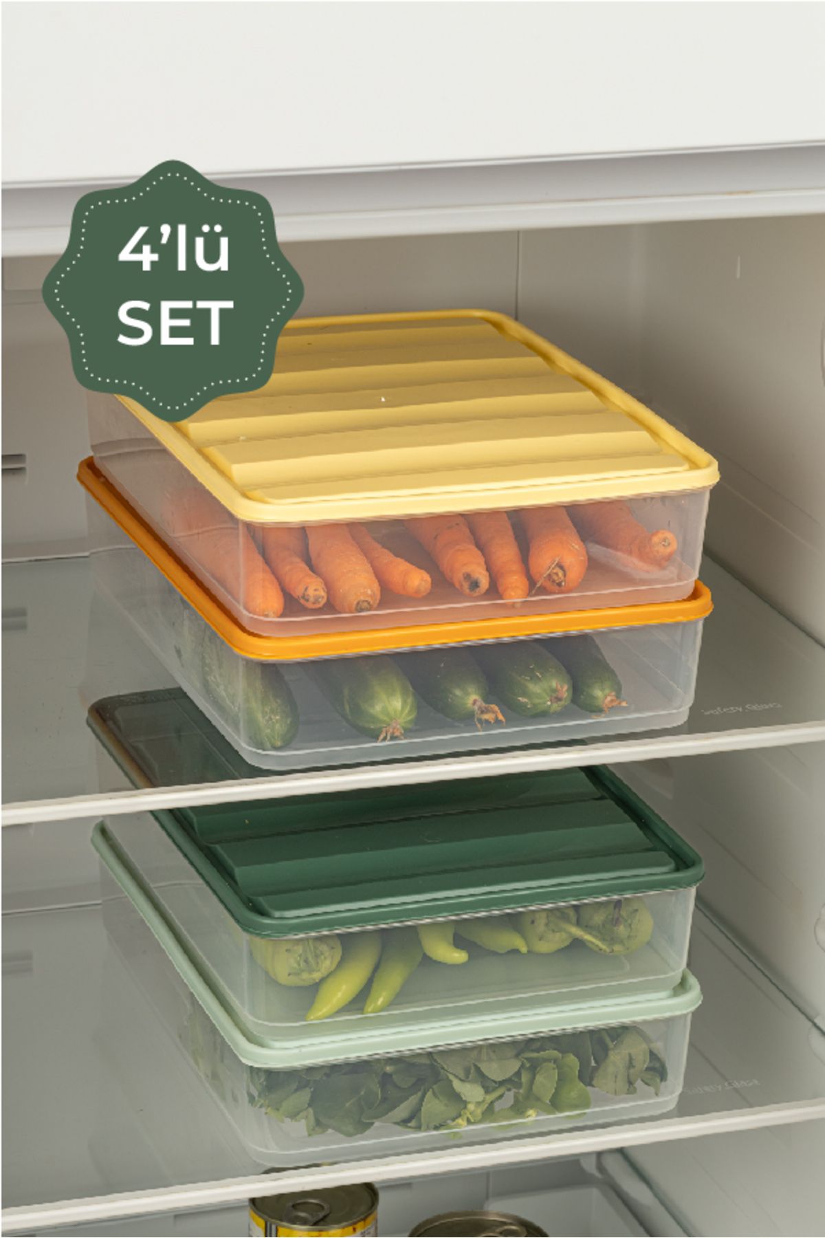 Vienev 4lü 3,5 Litre Renkli Bella Buzdolabı Düzenleyici Saklama Kabı