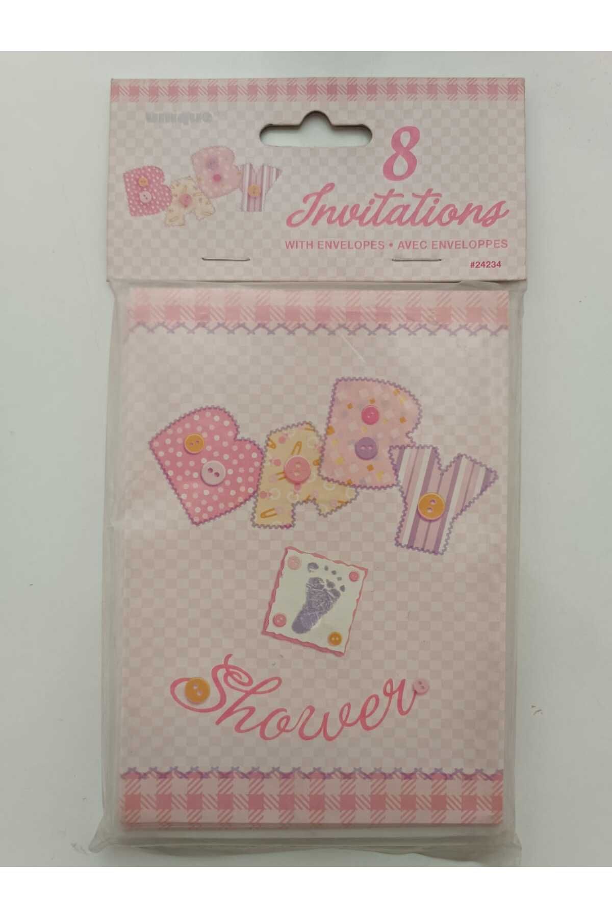 BalonEvi BABY SHOWER PINK STITCHING DAVETİYE (8 AD)