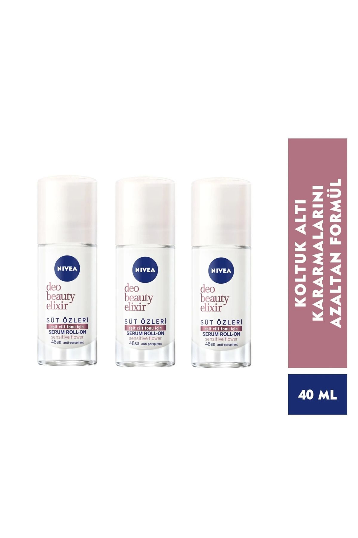 NIVEA NİVEA DEO SERUM ROLL ON BEAUTY ELİXİR SÜT ÖZLERİ SENSİTİVE FLOWER 40 ml x 3 ADET