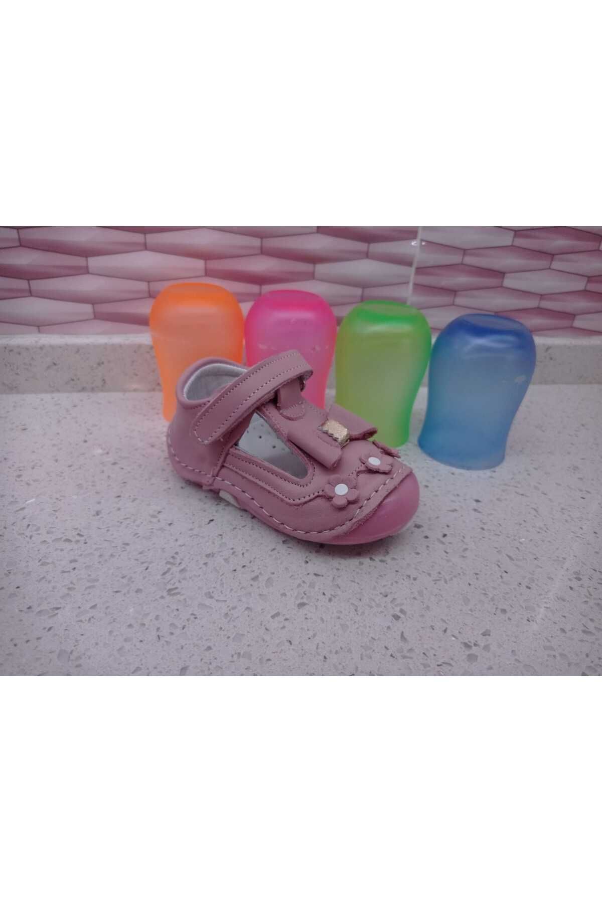 Sare Çocuk Giyim Gül Kurusu Kız Bebek Hakiki Deri Yumuşak Ortopedik Ayakkabı
