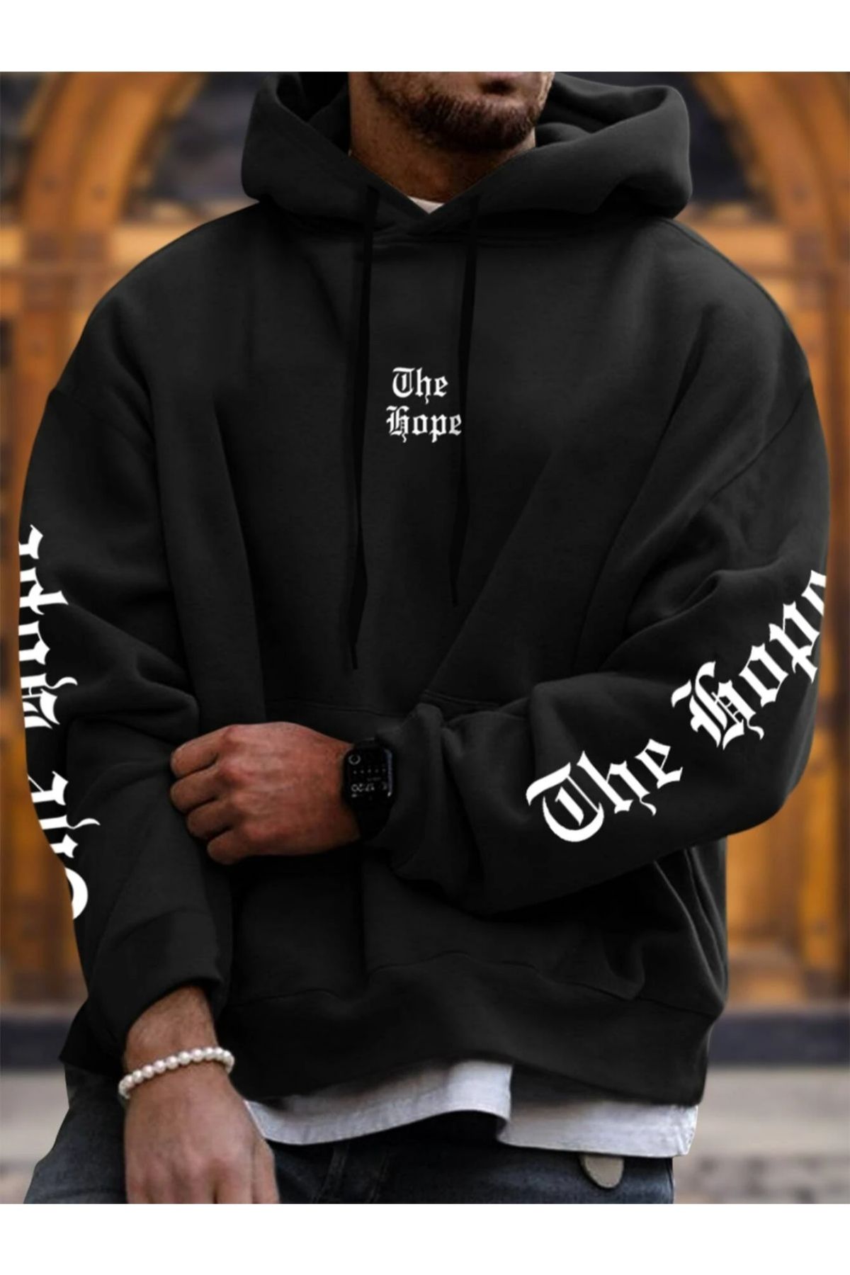 Black Sokak Siyah The Hope Baskılı Oversize Kapüşonlu Erkek Sweatshirt