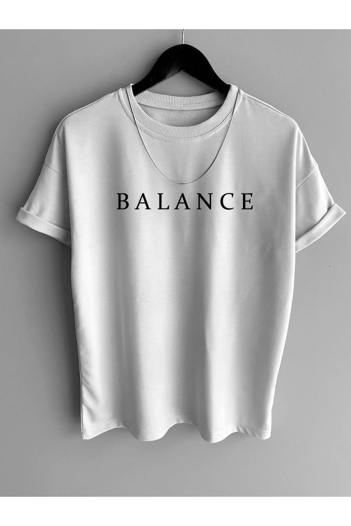 PALPİTO Erkek Beyaz Balance Baskılı Oversize T-Shirt