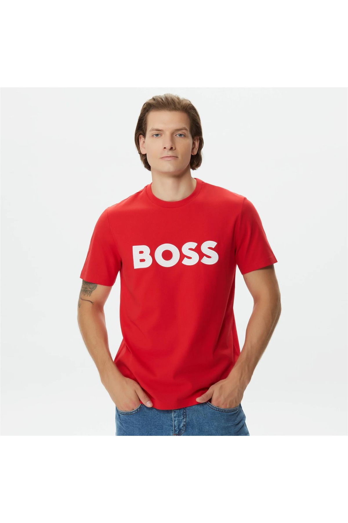 BOSS Erkek Marka Logolu Kısa Kol Yuvarlak Yaka Kırmızı T-Shirt 50486200-628