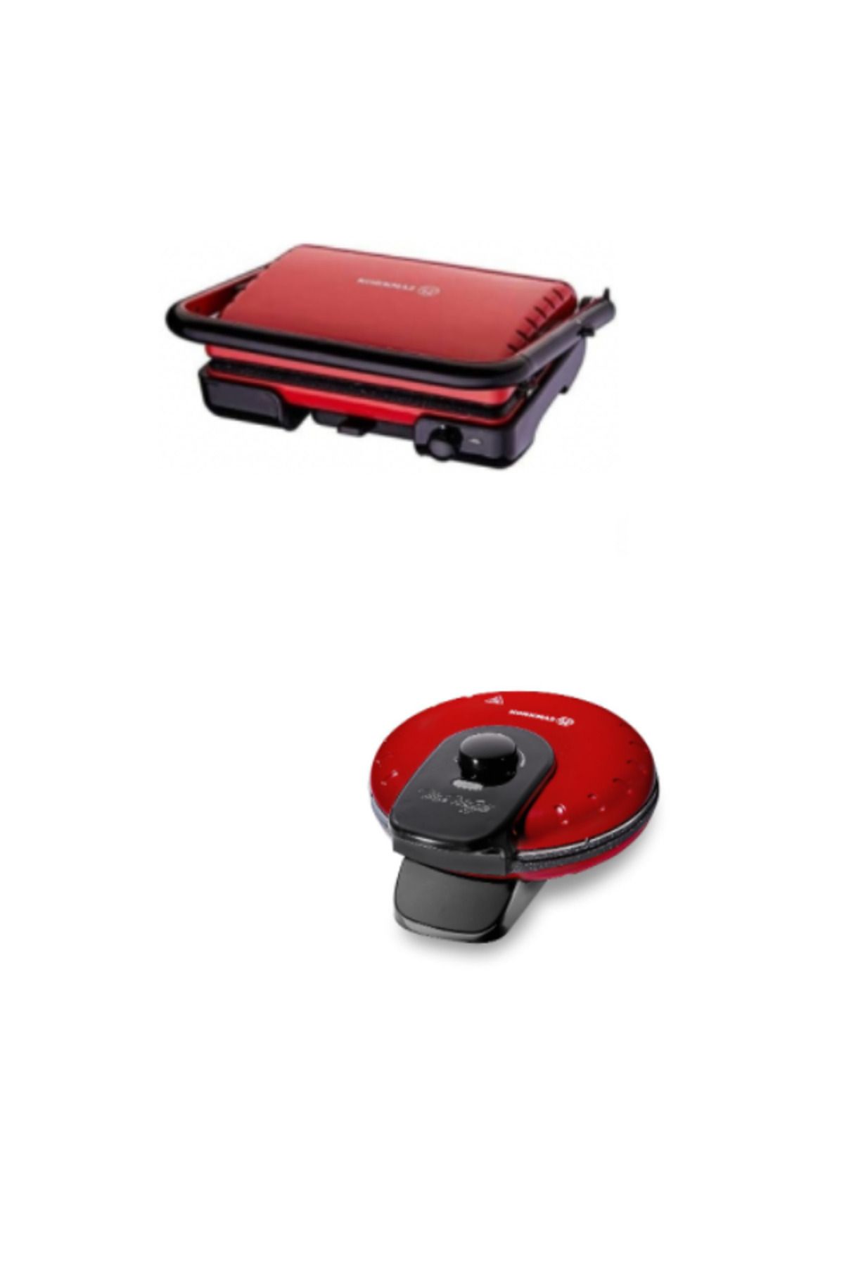 KORKMAZ Tostella Tost Makinesi Kırmız ve Mia Waffle Makinesi Kırmızı İkili Set