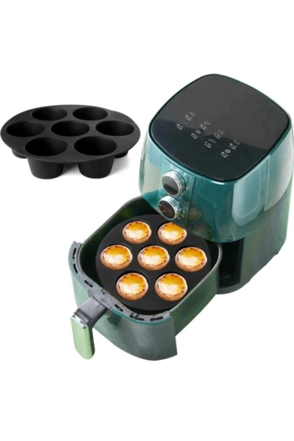 VİGENTİNO Airfryer Silikon Muffin Kek Kalıbı - 7 Gözlü Hava Fritözü Kek Ve Çörek Pişirme Kalıbı Aksesuarı