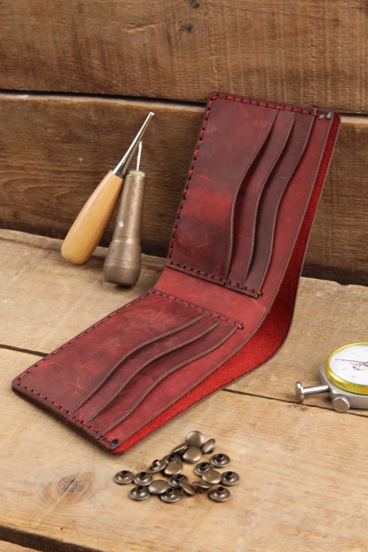 New Coast Leather 1900's Hakiki&gerçek Deri %100 El Yapımı Kırmızı Erkek Cüzdanı