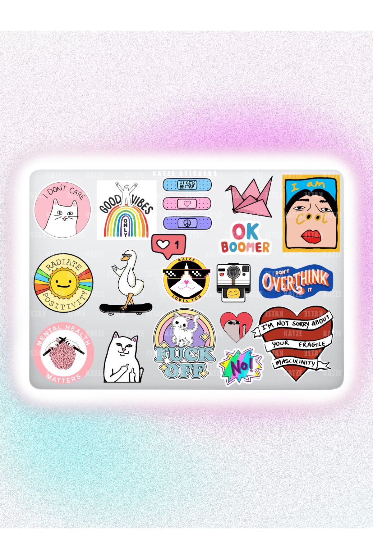 Katze Stickers Mental Art Sanat Temalı Laptop Notebook Tablet Sticker Seti (17 Adet)