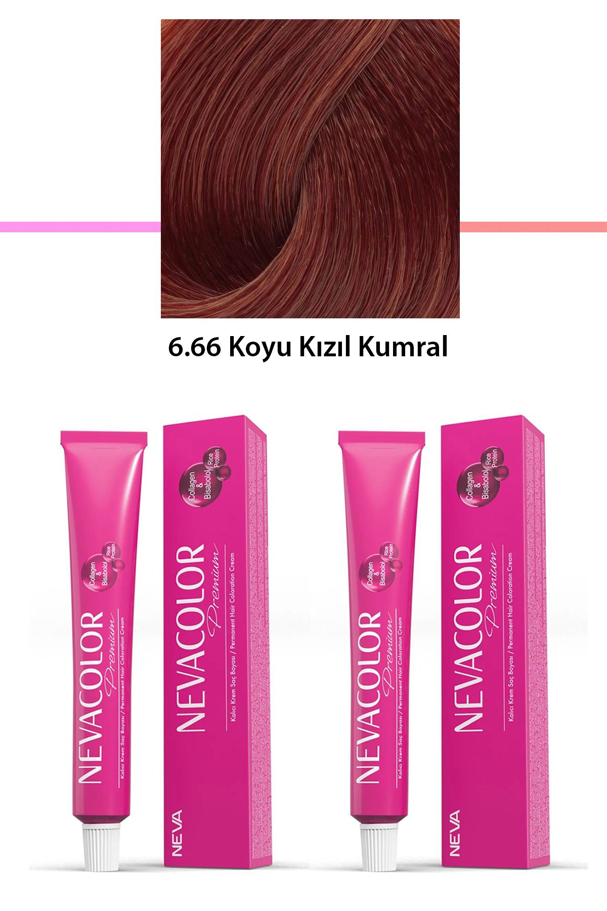 Neva Color 2 li Set Premium 6.66 Koyu Kızıl Kumral - Kalıcı Krem Saç Boyası 2 X 50 g Tüp