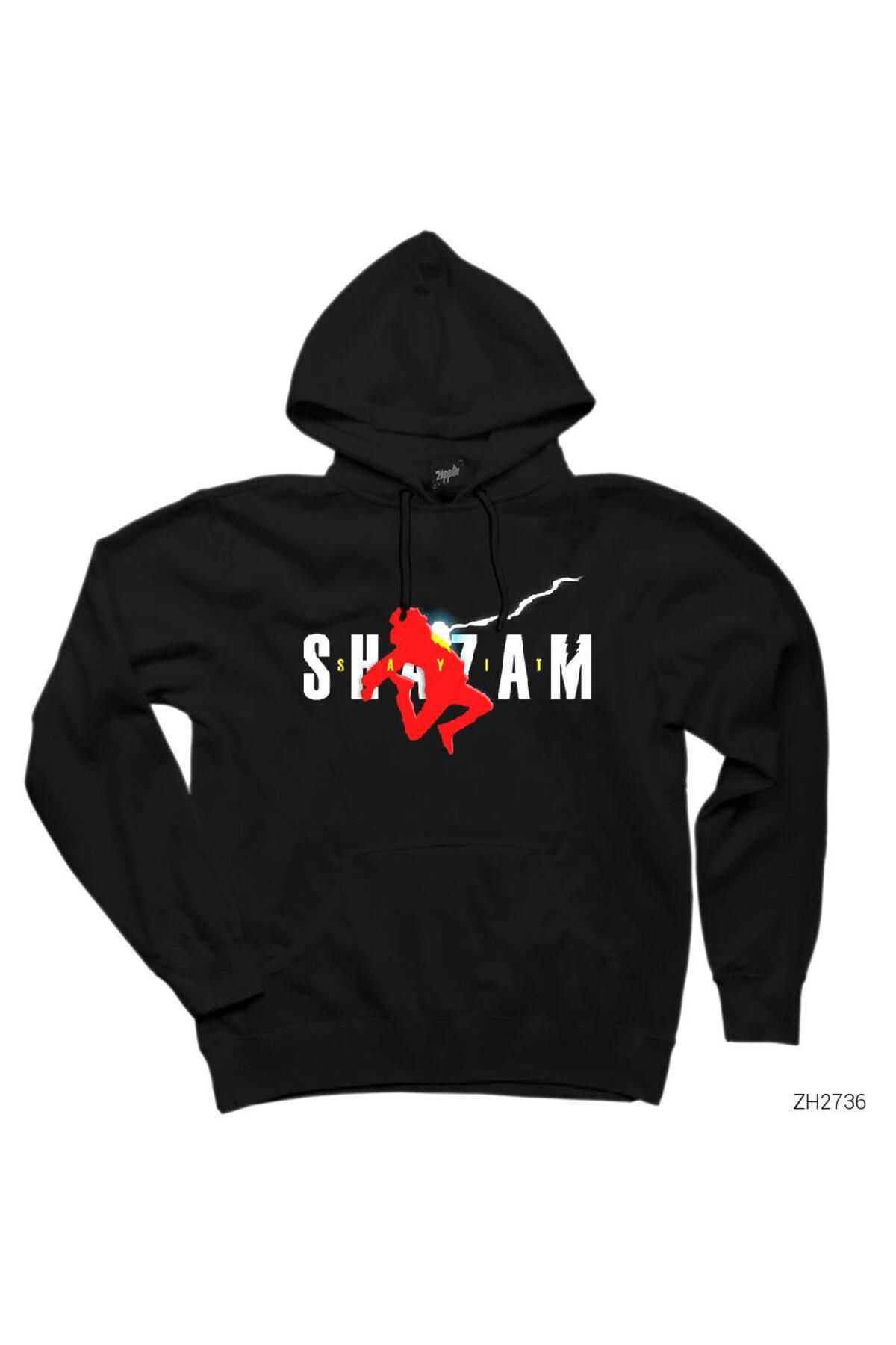 Tomris Hatun Shazam Logo and Child Siyah Kapşonlu Sweatshirt Hoodie