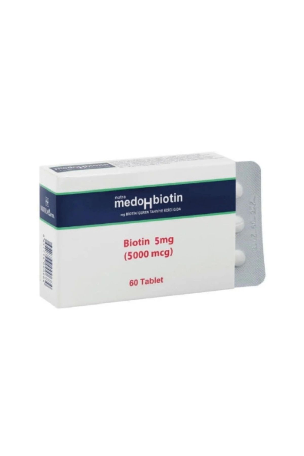 Nutrafarm Medohbiotin 5 Mg 60 Tablet (Saç, Cilt ve Tırnak Güçlendirici Vitamin) Biotin Gıda Takviyesi