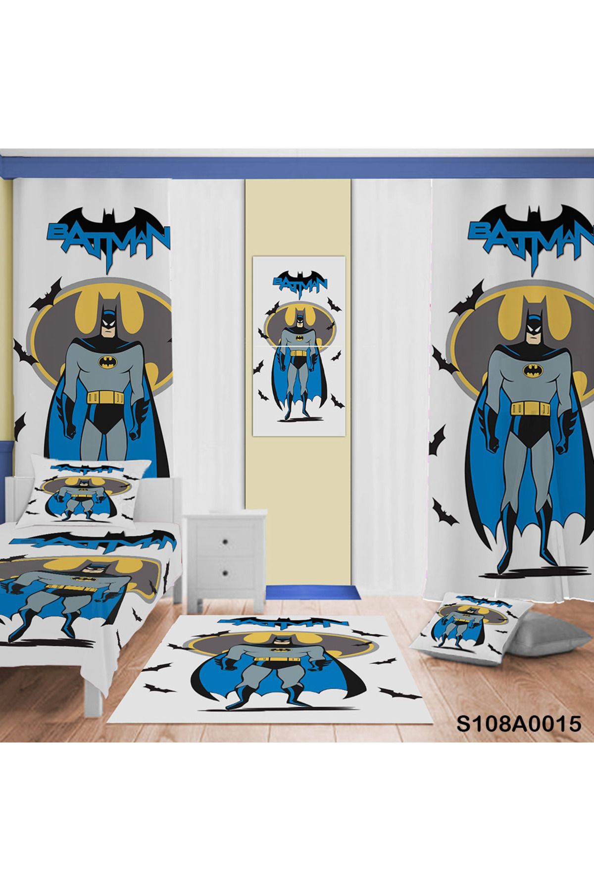 A2ZTR Batman Desenli Yatak Örtüsü, Perde Çift Taraf, Yastık, Kırlent Kılıfı , Halı Ve Tablo