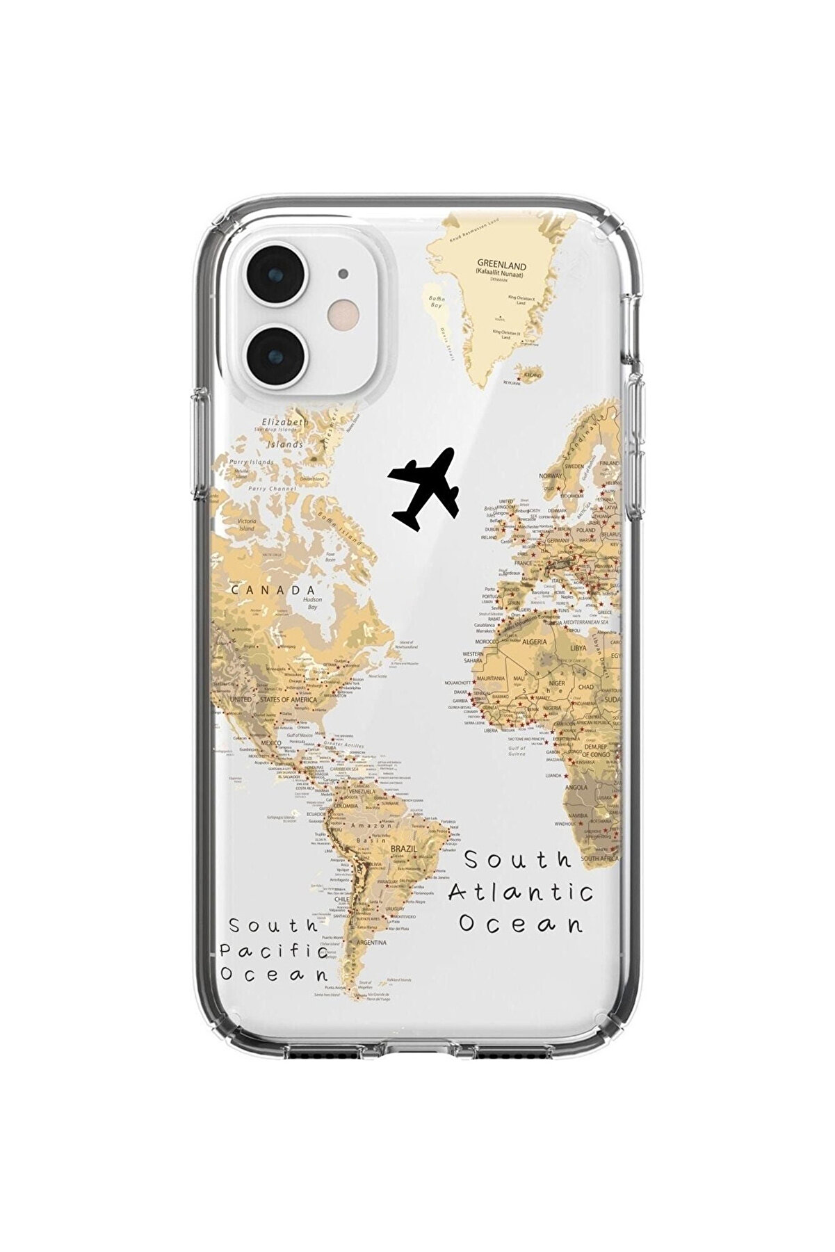 mooodcase Iphone 11 Dünya Harita Desenli Premium Şeffaf Silikonlu Kılıf
