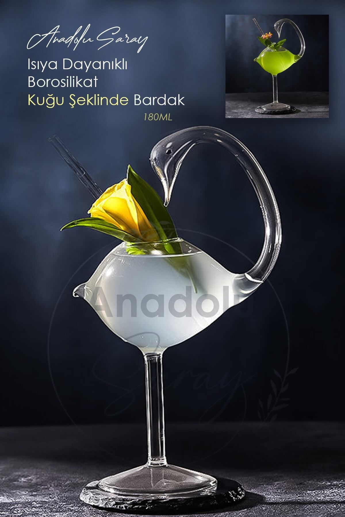 Anadolu Saray Çarşısı Isıya Dayanıklı Borosilikat Kuğu Şeklinde Bardak | Kahve Ve Sunum Kokteyl Bardağı