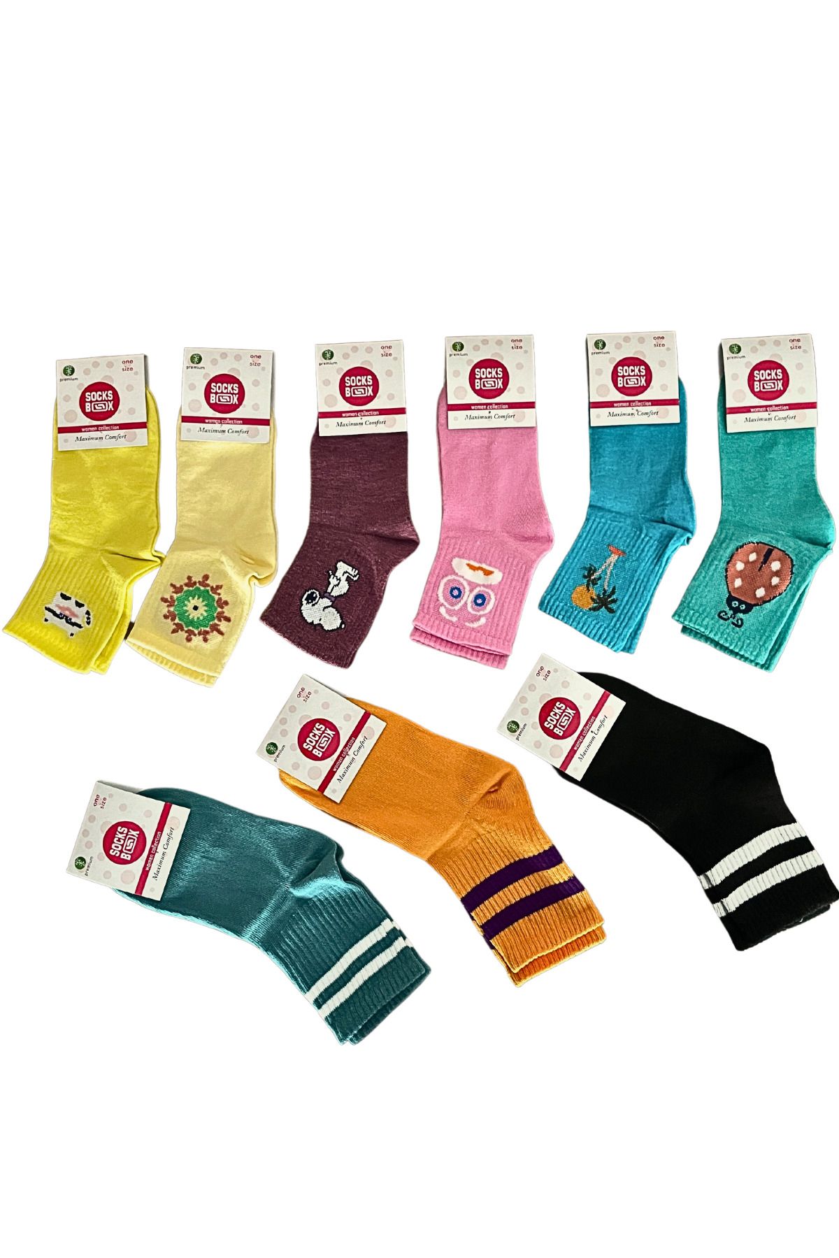 socksbox 8 Çift Rengarenk Desenli Okul Çorabı/35-41