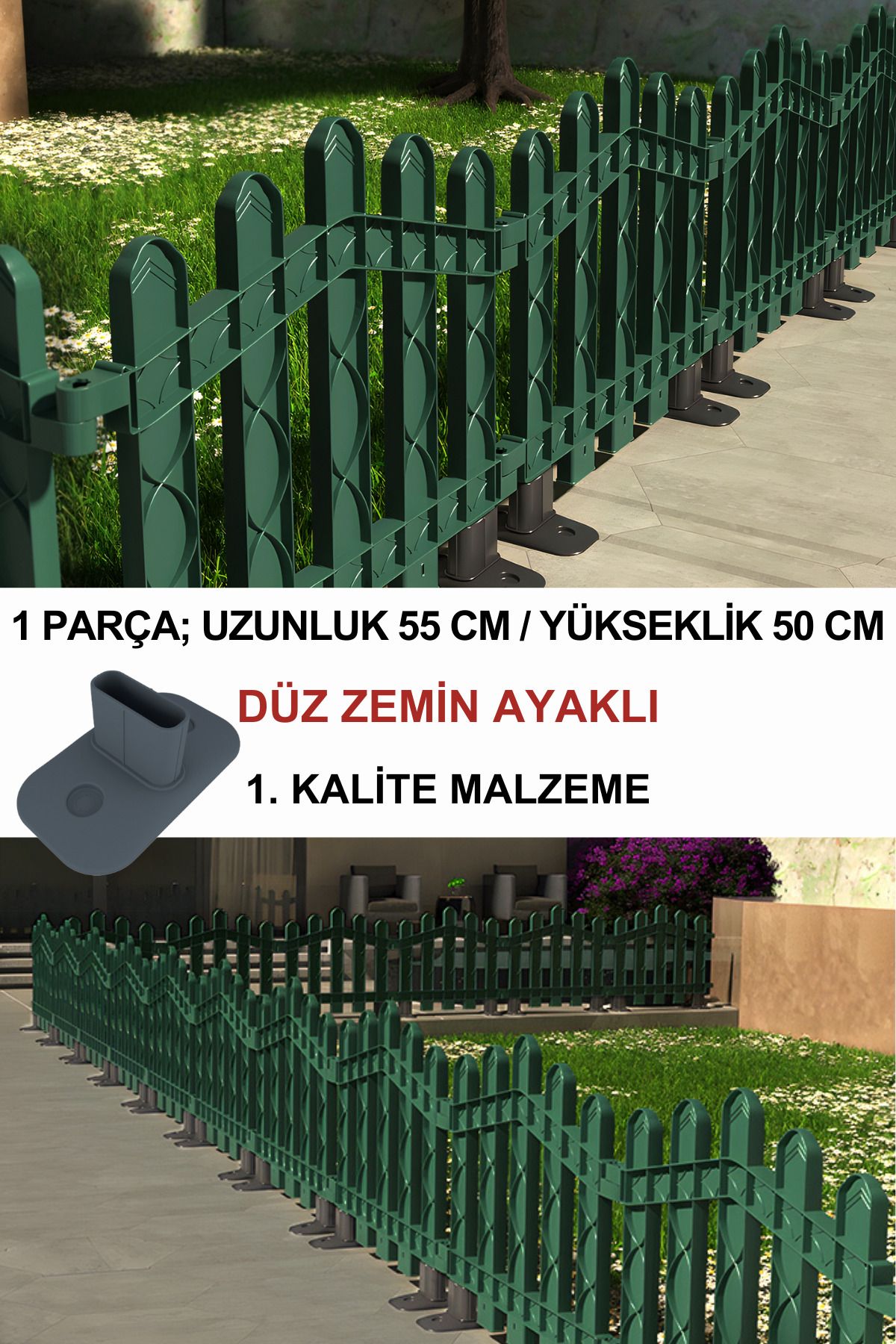 ZiDi Plastik Dekoratif Plastik Alan Oluşturma Çiti ve Bahçe Çiti (Düz Zemin Ayaklı) (G: 0,55 METRE Y: 0,50 METRE)