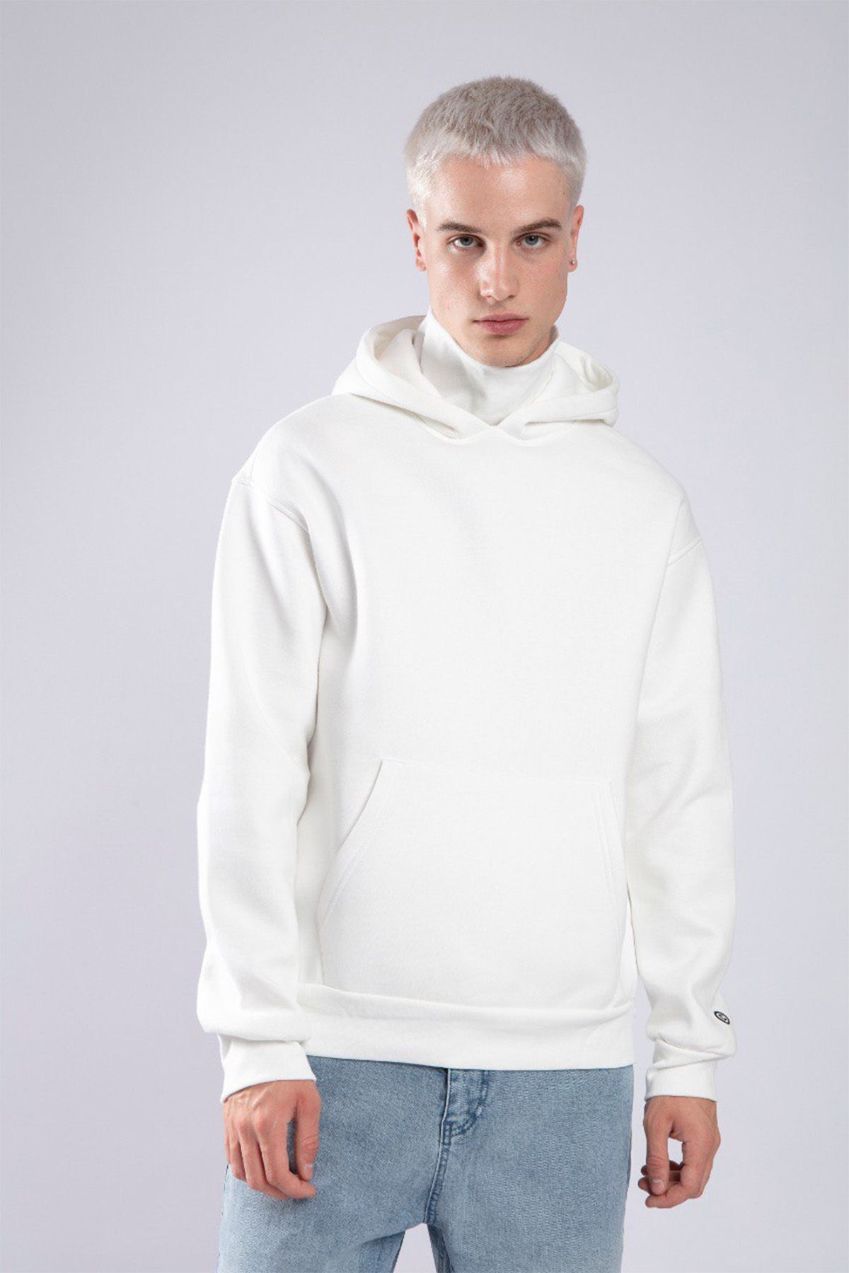 XHAN Beyaz Boğazlı Oversize Kapüşonlu Sweatshirt 3YXE8-47563-01
