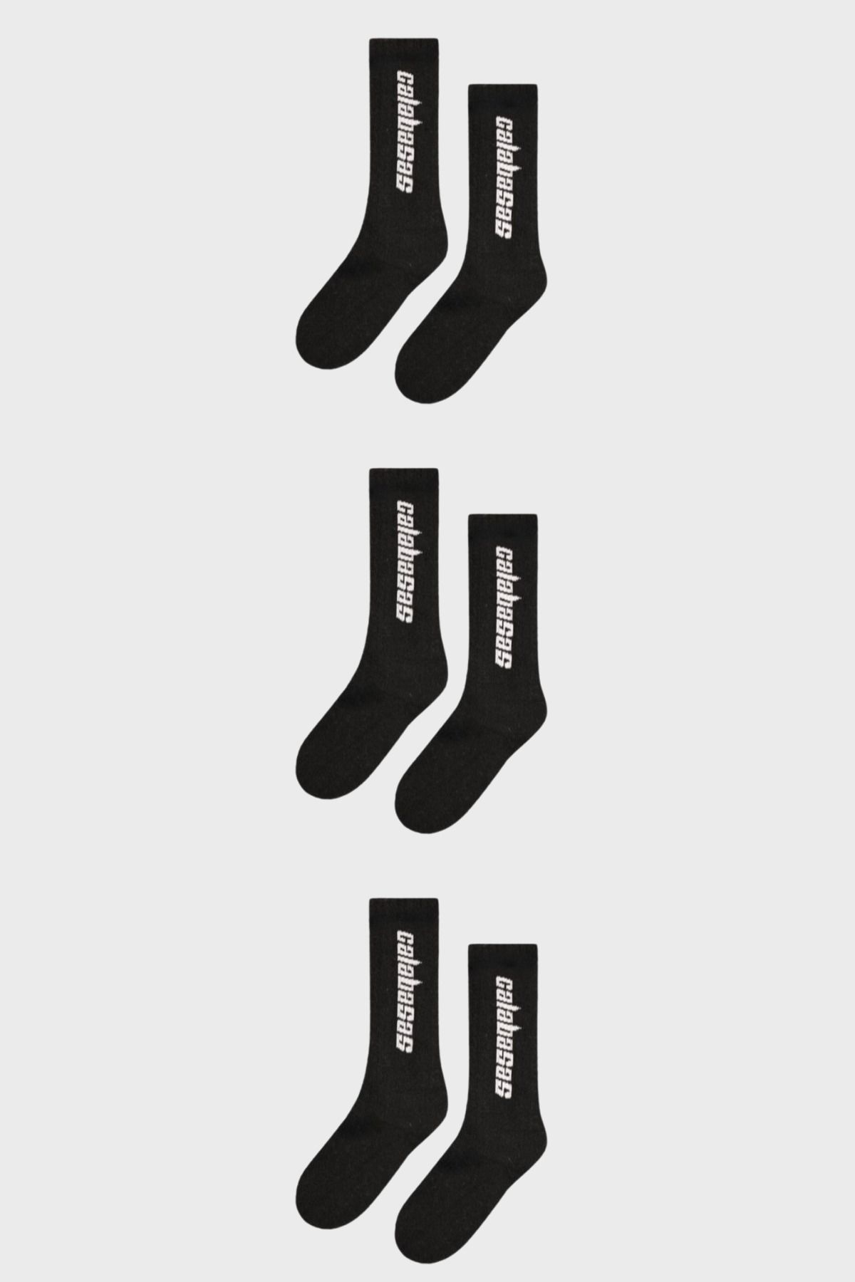 BOSHETTI Unisex Yıkamalı Premium Sloganlı Siyah 3'lü Paket Spor Çorap