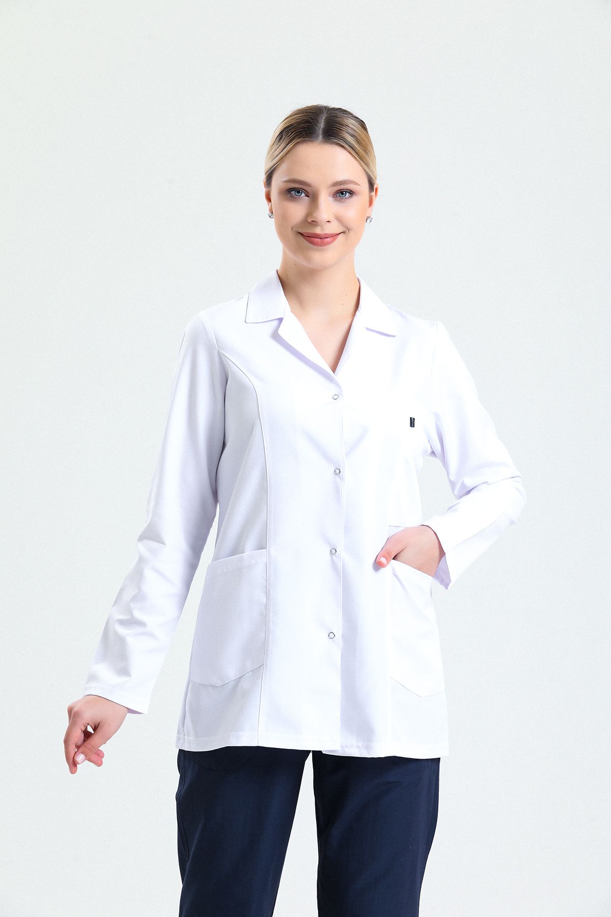 Ehil Önlük Doktor Hemşire Eczacı Lab Öğretmen Önlüğü Gömlek Yaka Kısa Beyaz Önlük
