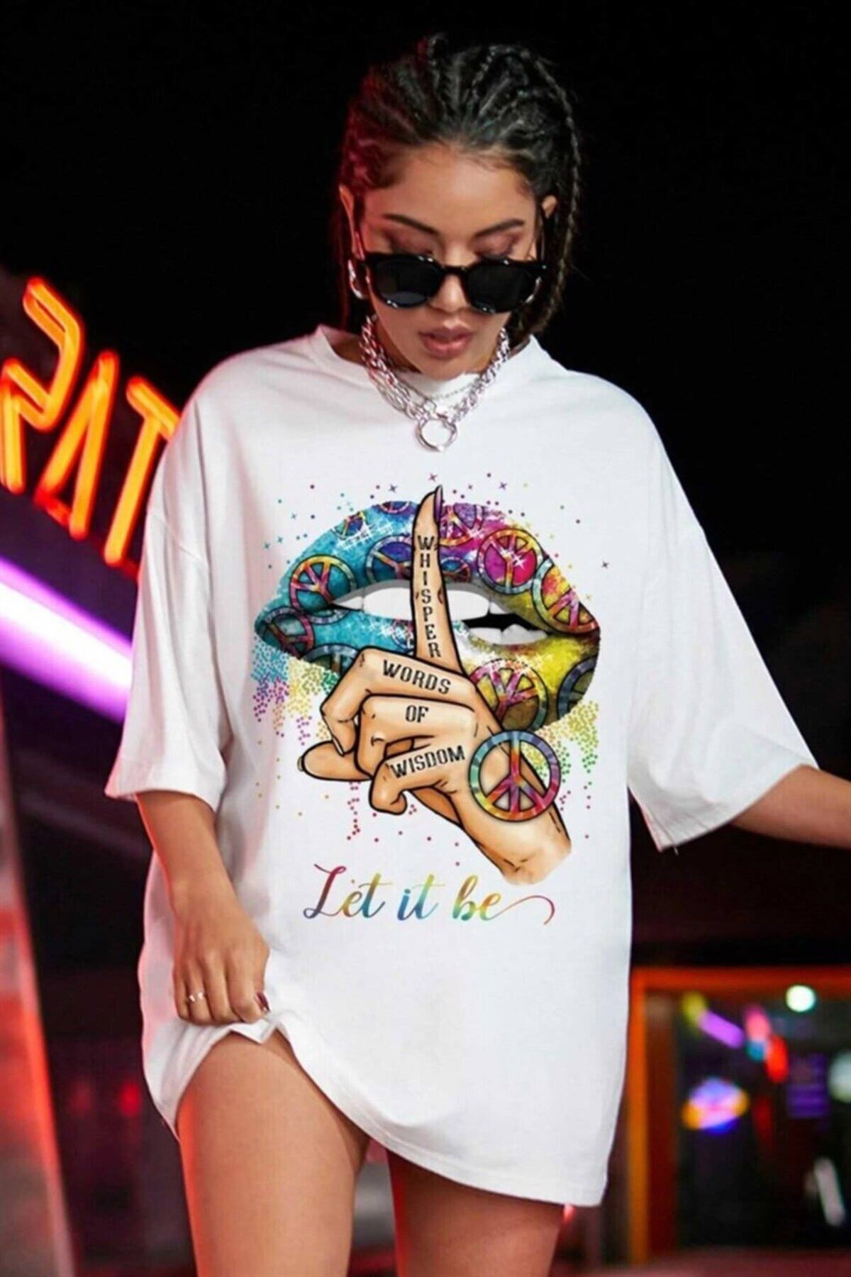 Teenage Millionaire Kadın Beyaz Let It Be Oversize T-shirt - K2117