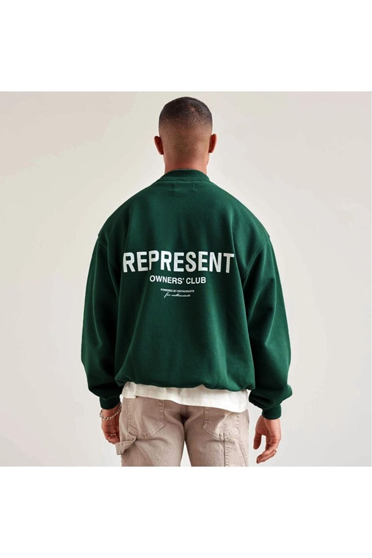 Black Sokak Erkek Yeşil Represent Baskılı Oversize Sweatshirt