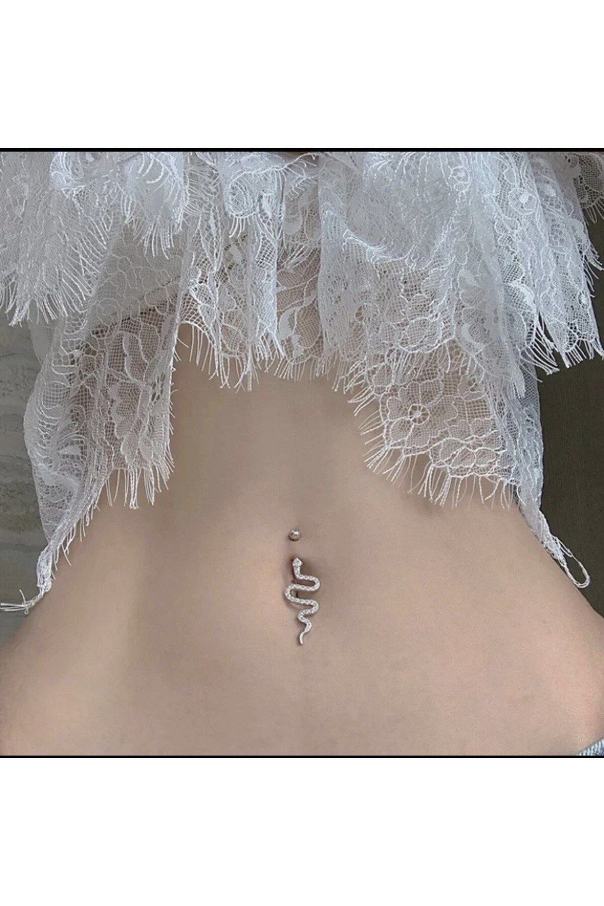 cerrahi çelik zirkon taşlı yılan model göbek piercingi_0