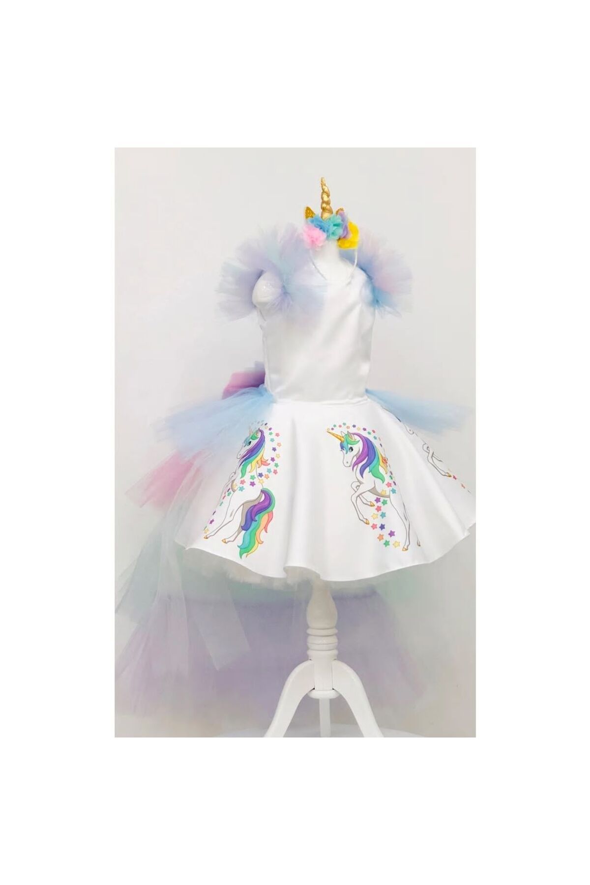 YAĞMUR KOStütüM Unicorn Baskılı My Little Pony Kız Çocuk Doğumgünü Elbise&kostüm
