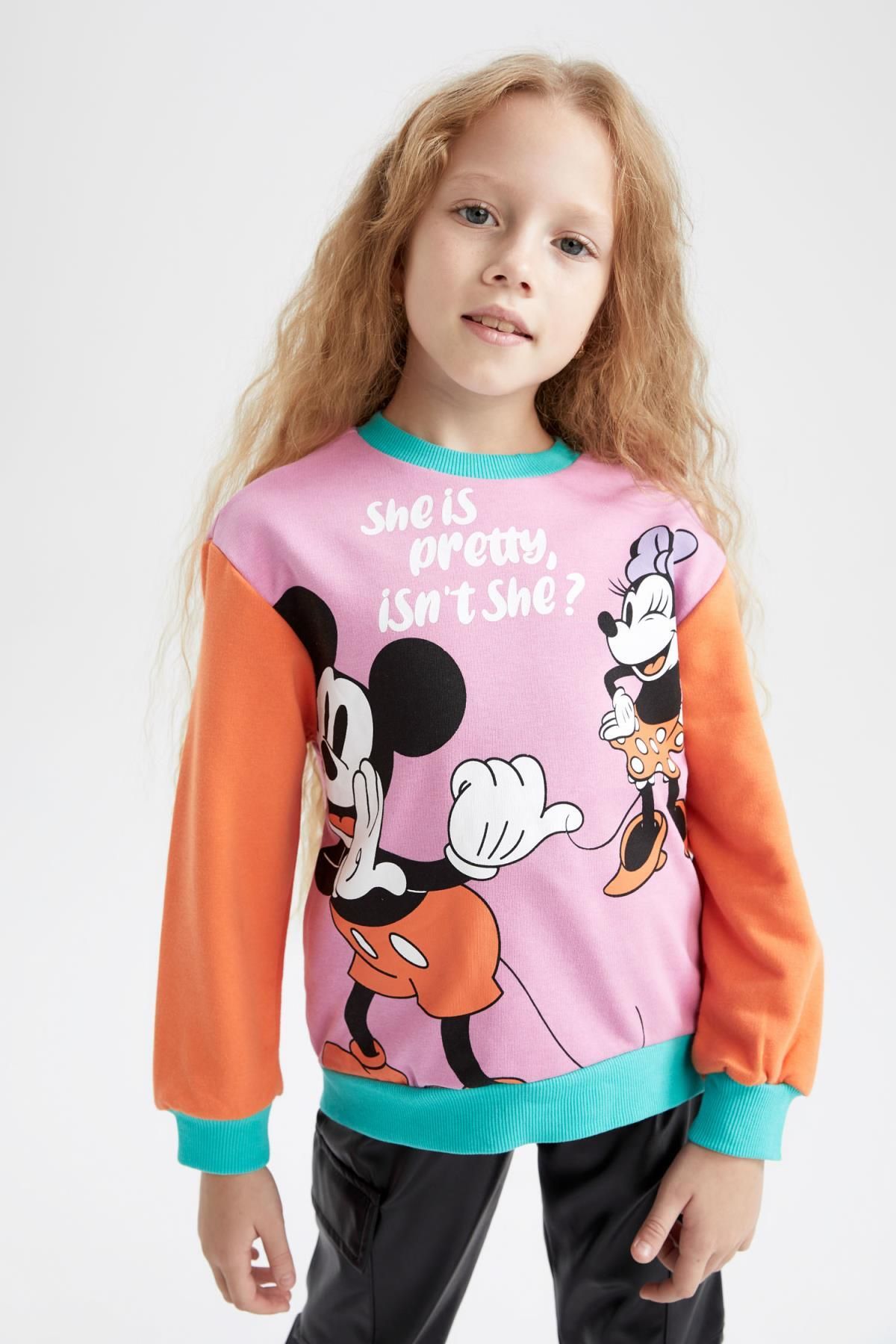 Defacto Kız Çocuk Disney Mickey & Minnie Bisiklet Yaka Sweatshirt
