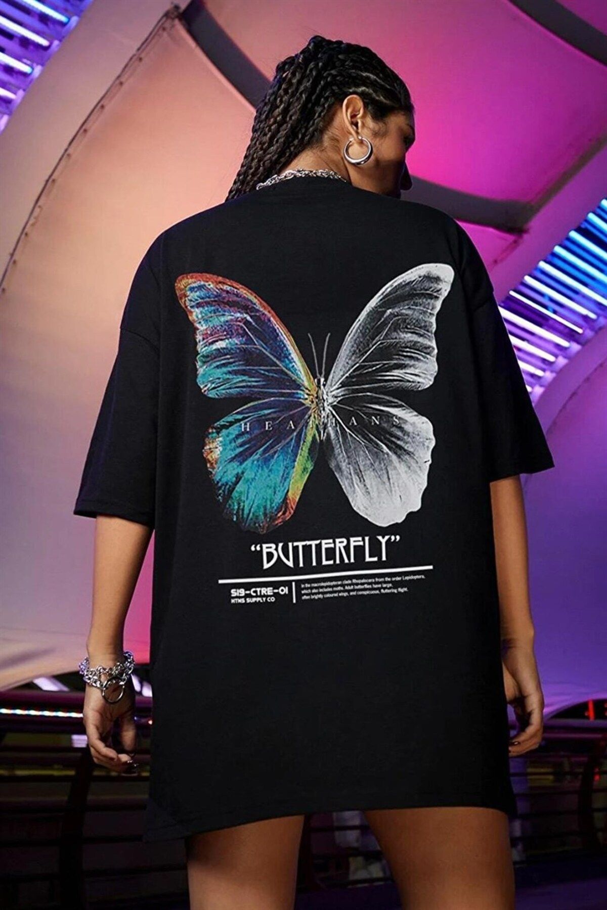Teenage Millionaire Kadın Siyah Butterfly Oversize T-shirt - K2116