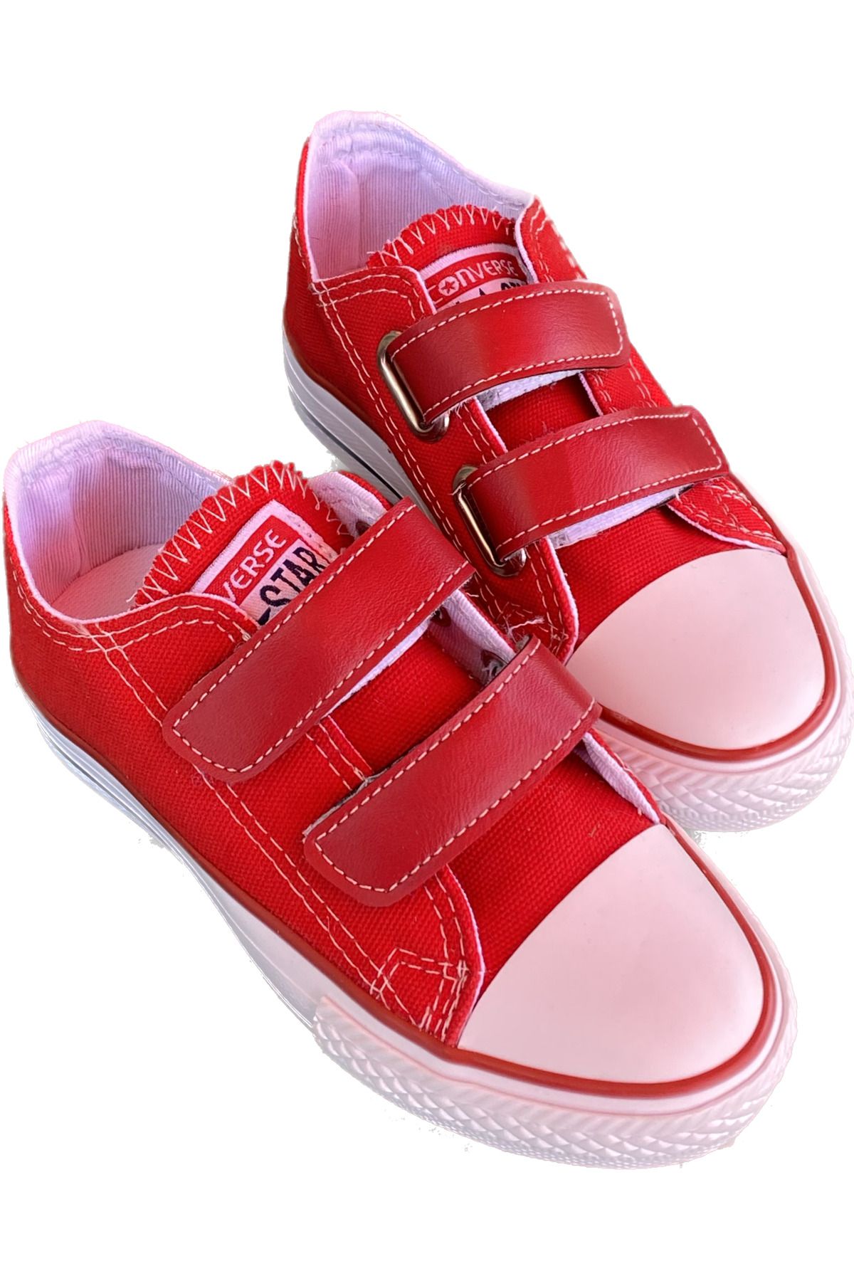 İpek Moda çocuk kırmızı cırtlı rahat taban convers keten ayakkabı