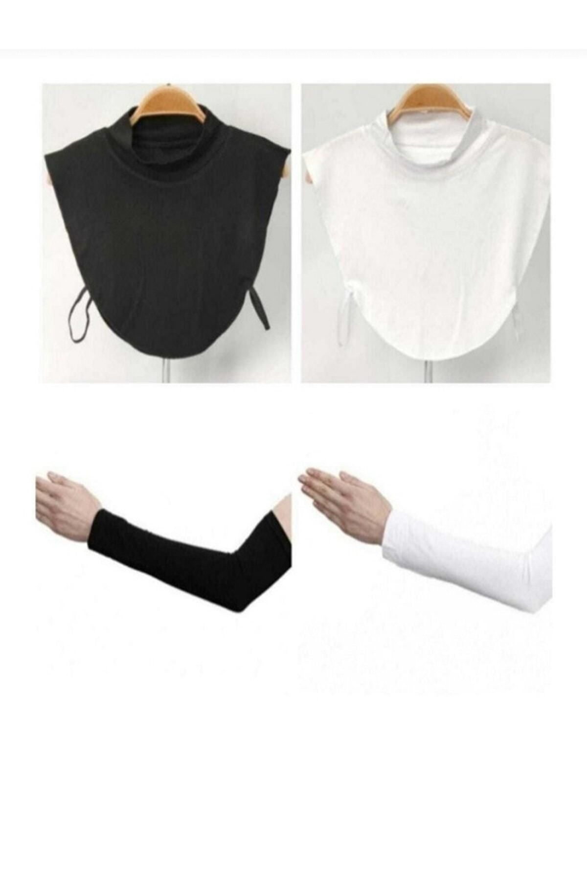 BEYAZ DÜŞ Boyunluk Kolluk Set 2 Şer Adet Siyah Beyaz Renk Tesettür Giyim
